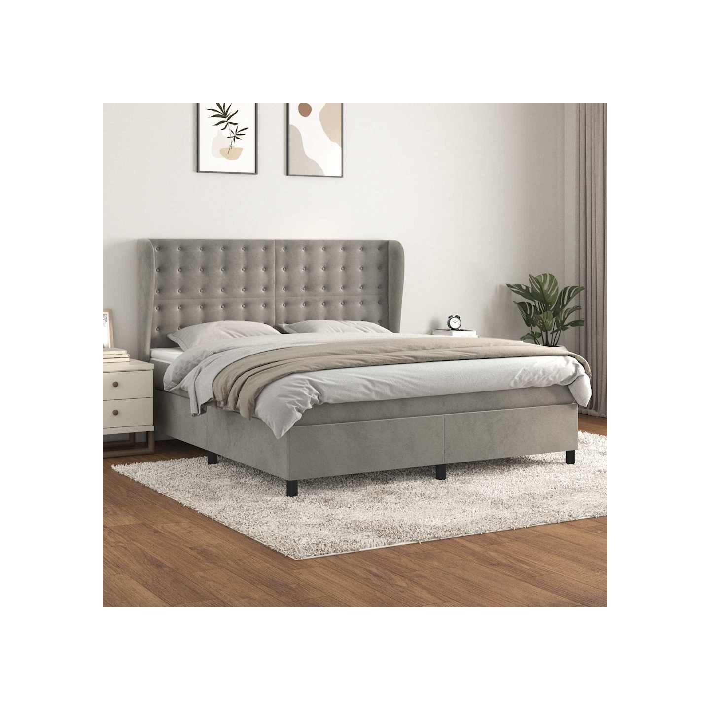 Sommier à lattes de lit et matelas Gris clair 180x200cm Velours