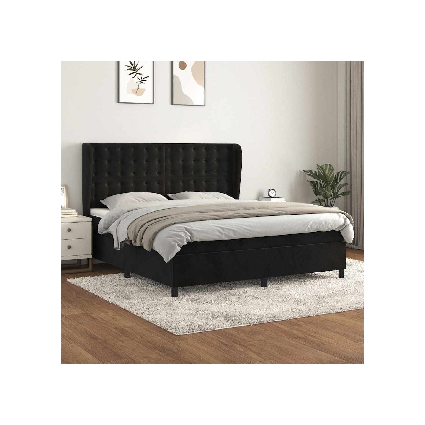 Sommier à lattes de lit et matelas Noir 160x200 cm Velours