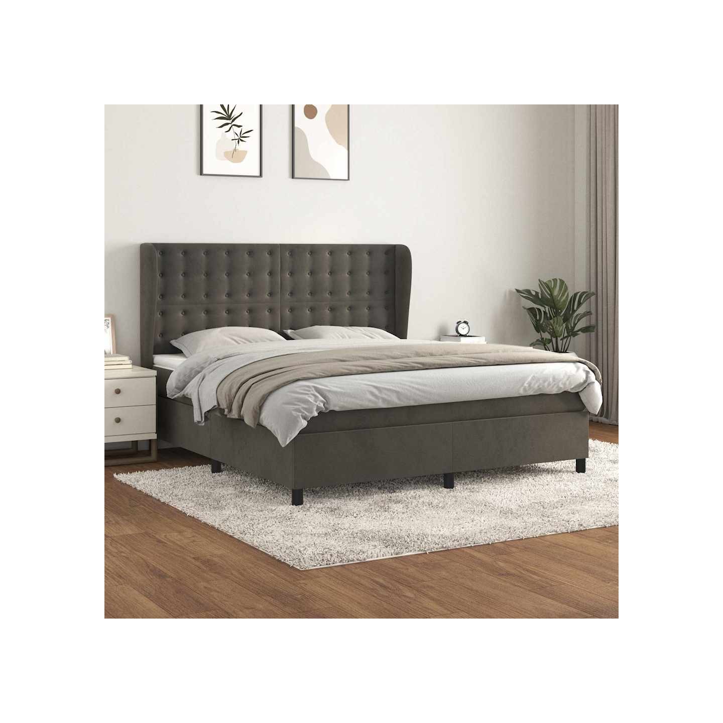 Sommier à lattes de lit et matelas Gris foncé 180x200cm Velours