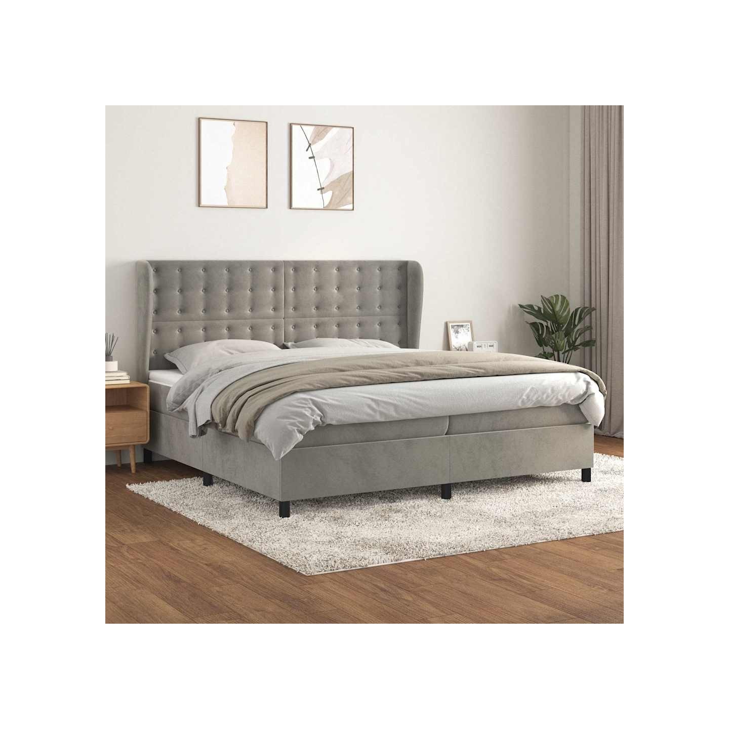 Sommier à lattes de lit et matelas Gris clair 200x200cm Velours