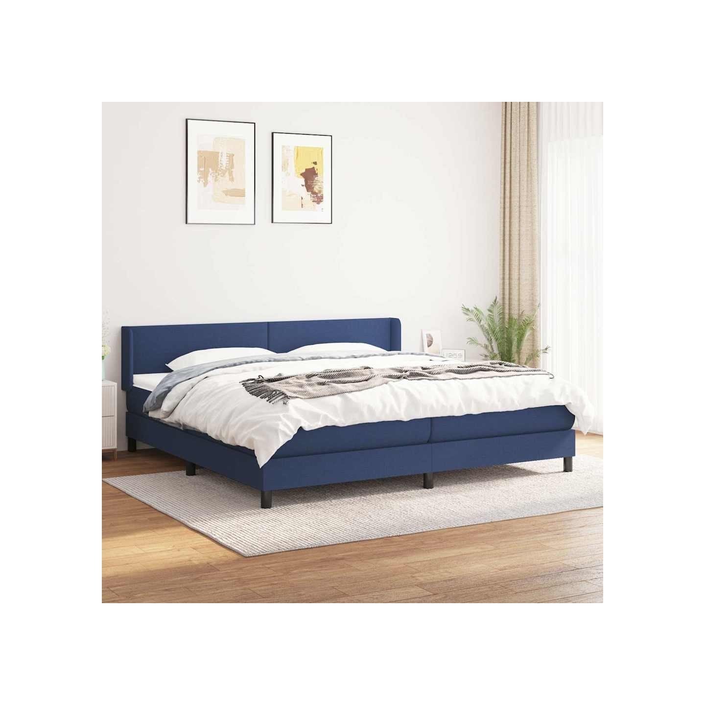 Sommier à lattes de lit avec matelas Bleu 200x200 cm Tissu