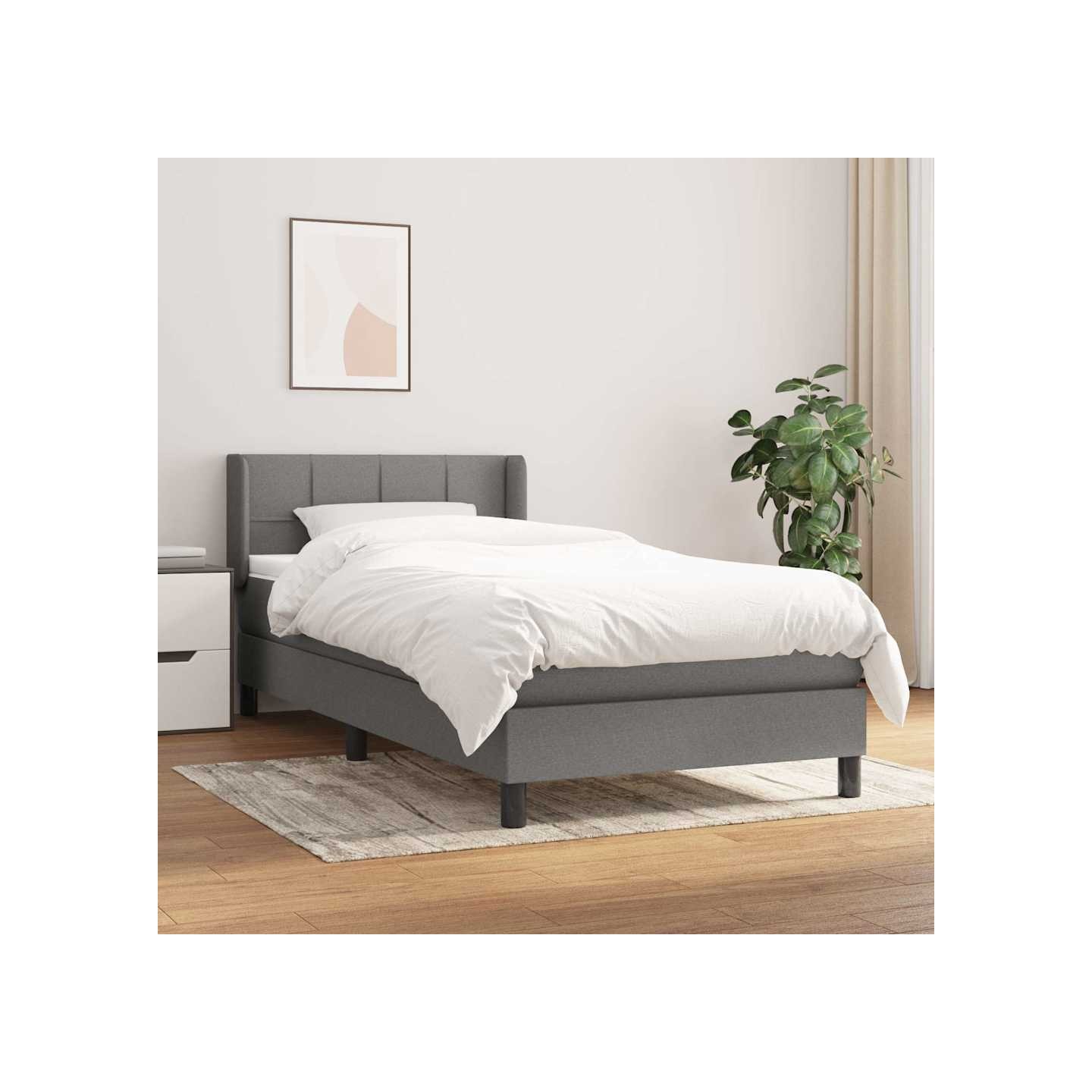 Sommier à lattes de lit avec matelas Gris foncé 100x200cm Tissu