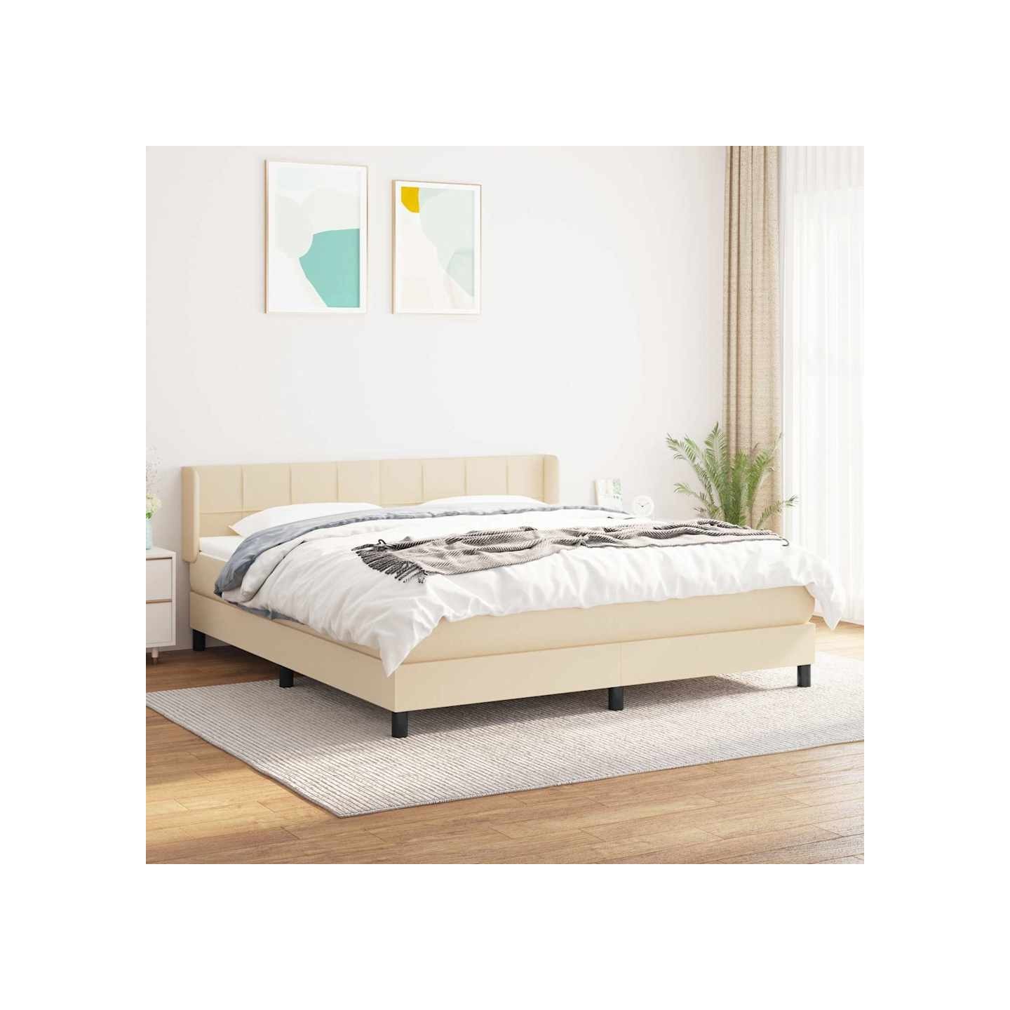 Sommier à lattes de lit avec matelas Crème 180x200 cm Tissu