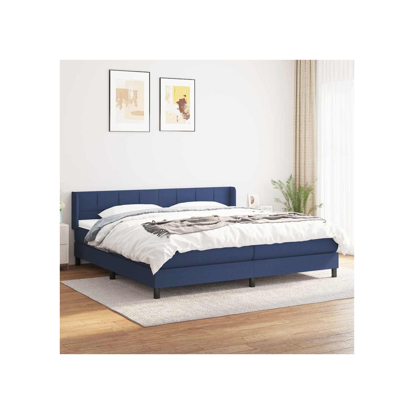 Sommier à lattes de lit avec matelas Bleu 200x200 cm Tissu