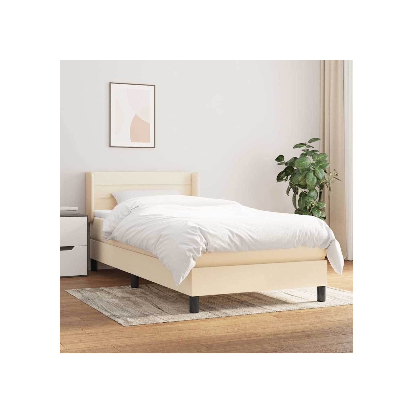 Sommier à lattes de lit avec matelas Crème 90x200 cm Tissu