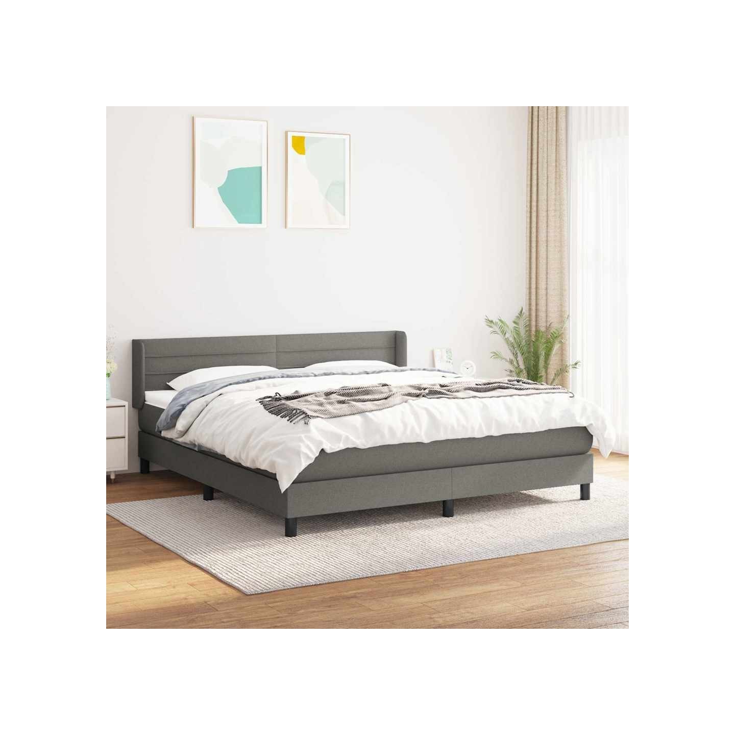 Sommier à lattes de lit avec matelas Gris foncé 160x200cm Tissu