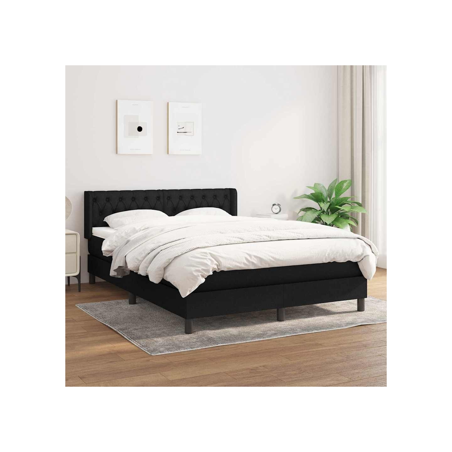 Sommier à lattes de lit avec matelas Noir 140x200 cm Tissu