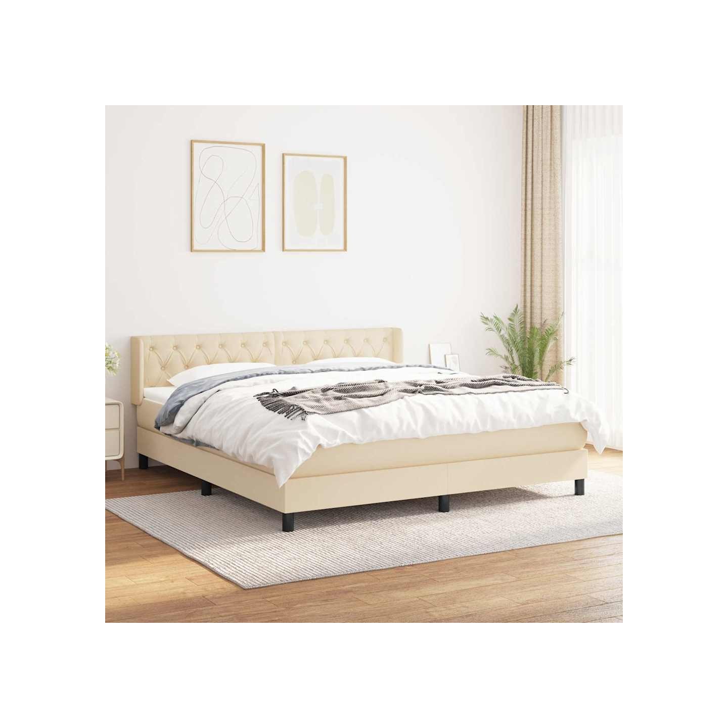 Sommier à lattes de lit avec matelas Crème 160x200 cm Tissu