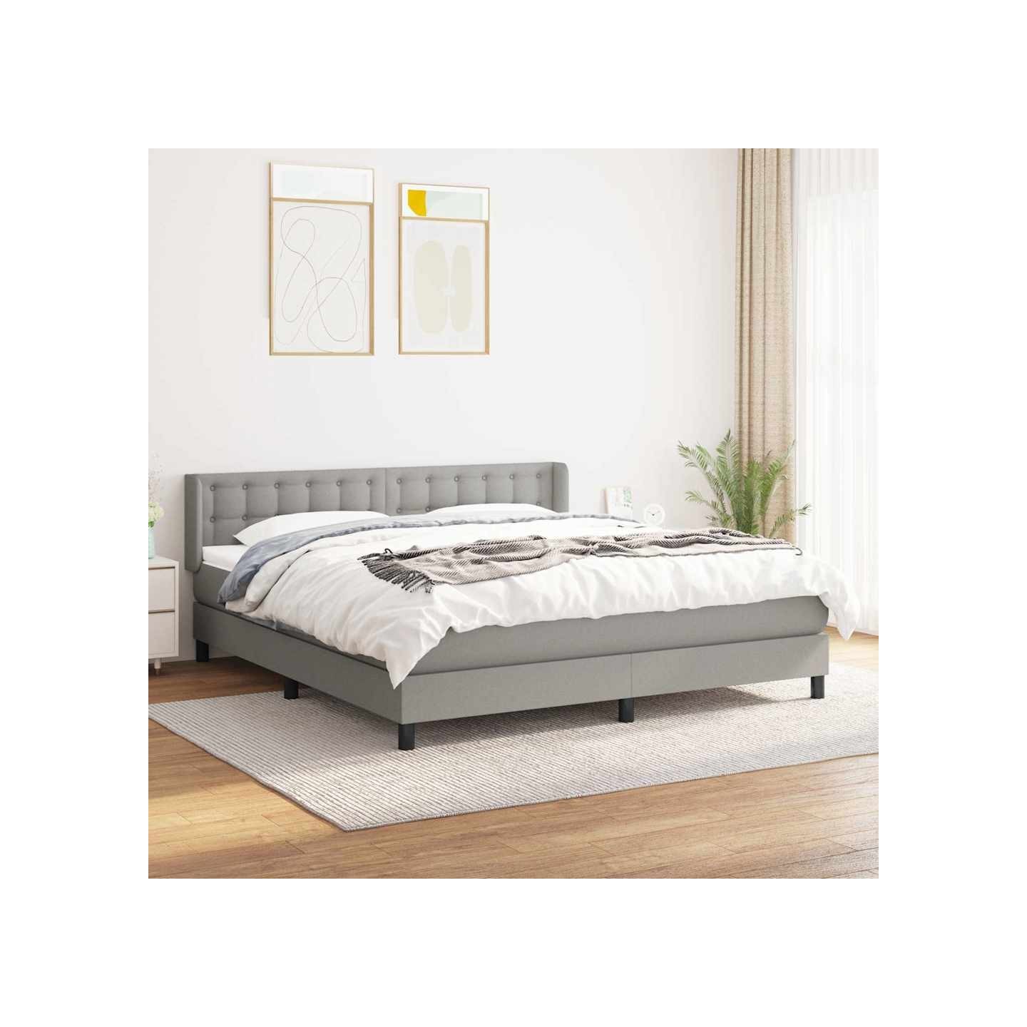 Sommier à lattes de lit avec matelas Gris clair 160x200cm Tissu