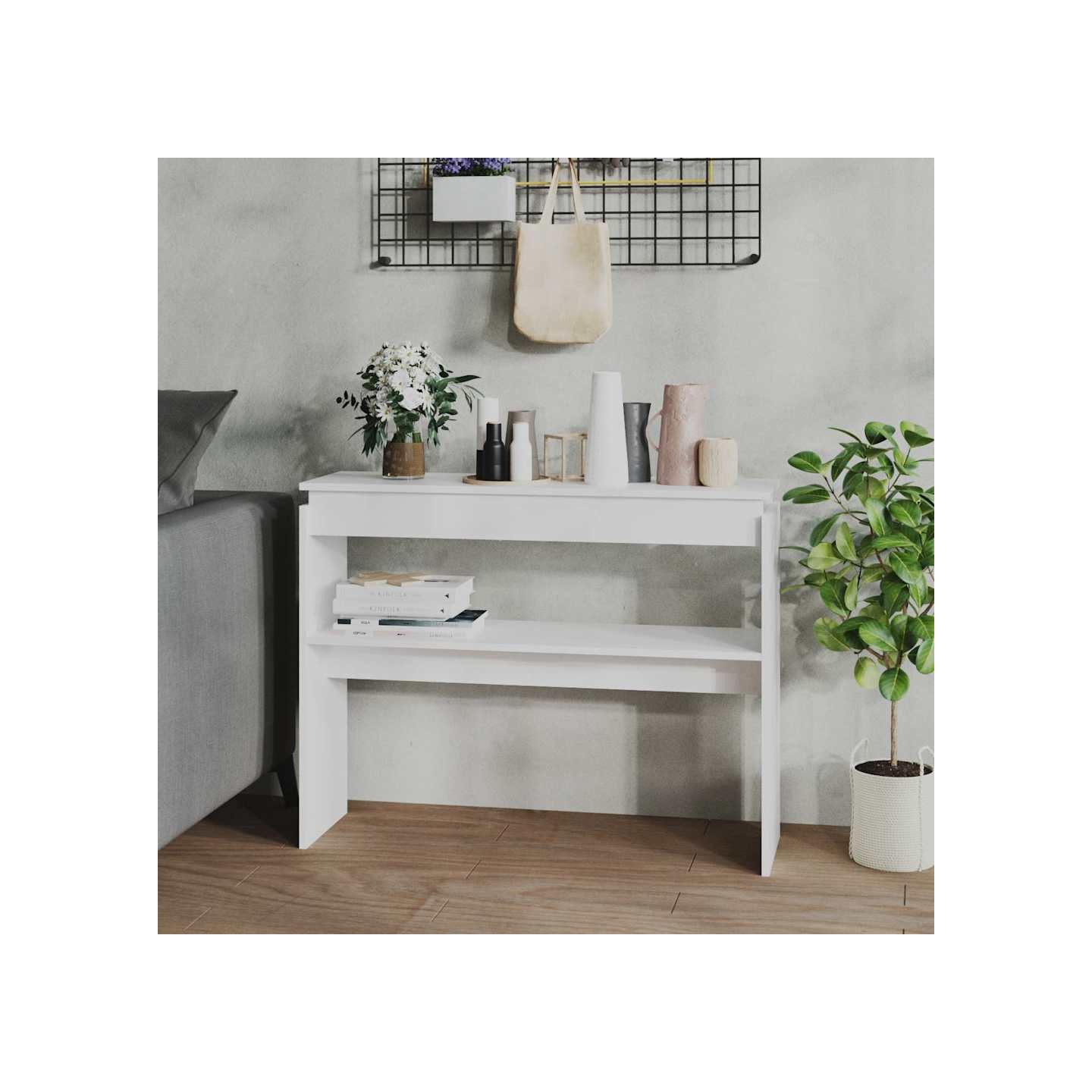 Table console blanc 102x30x80 cm bois d'ingénierie
