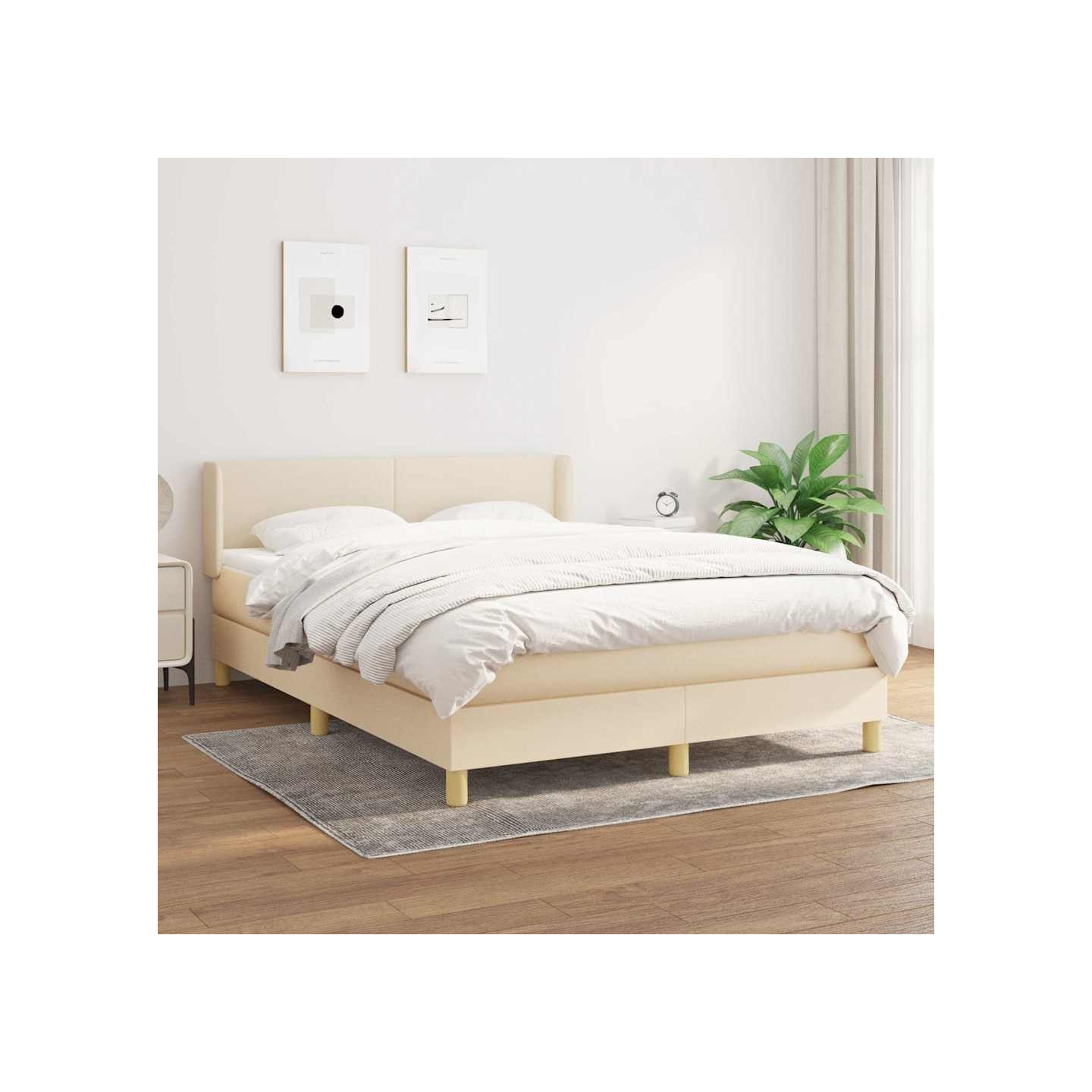 Sommier à lattes de lit avec matelas Crème 140x190 cm Tissu
