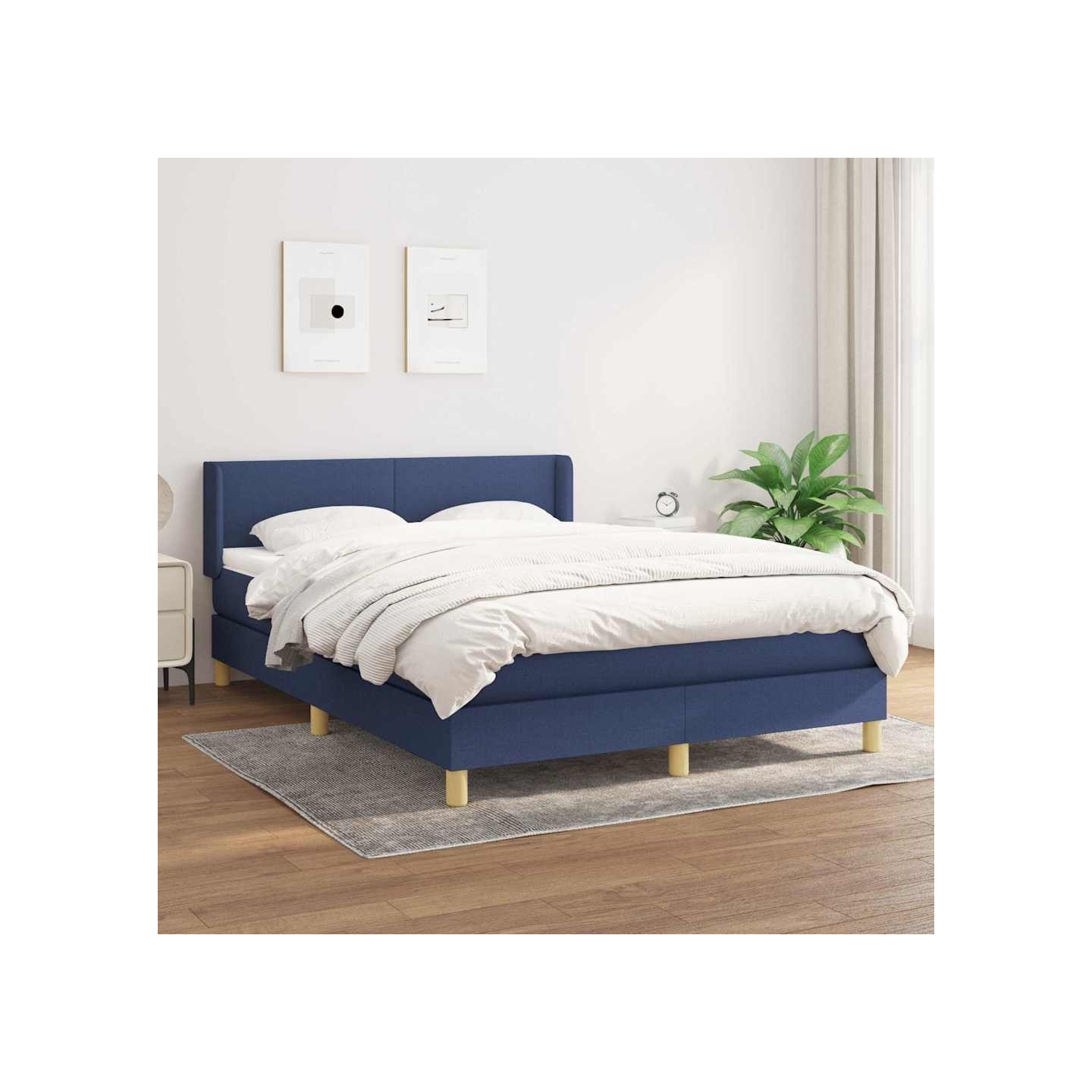 Sommier à lattes de lit avec matelas Bleu 140x200 cm Tissu