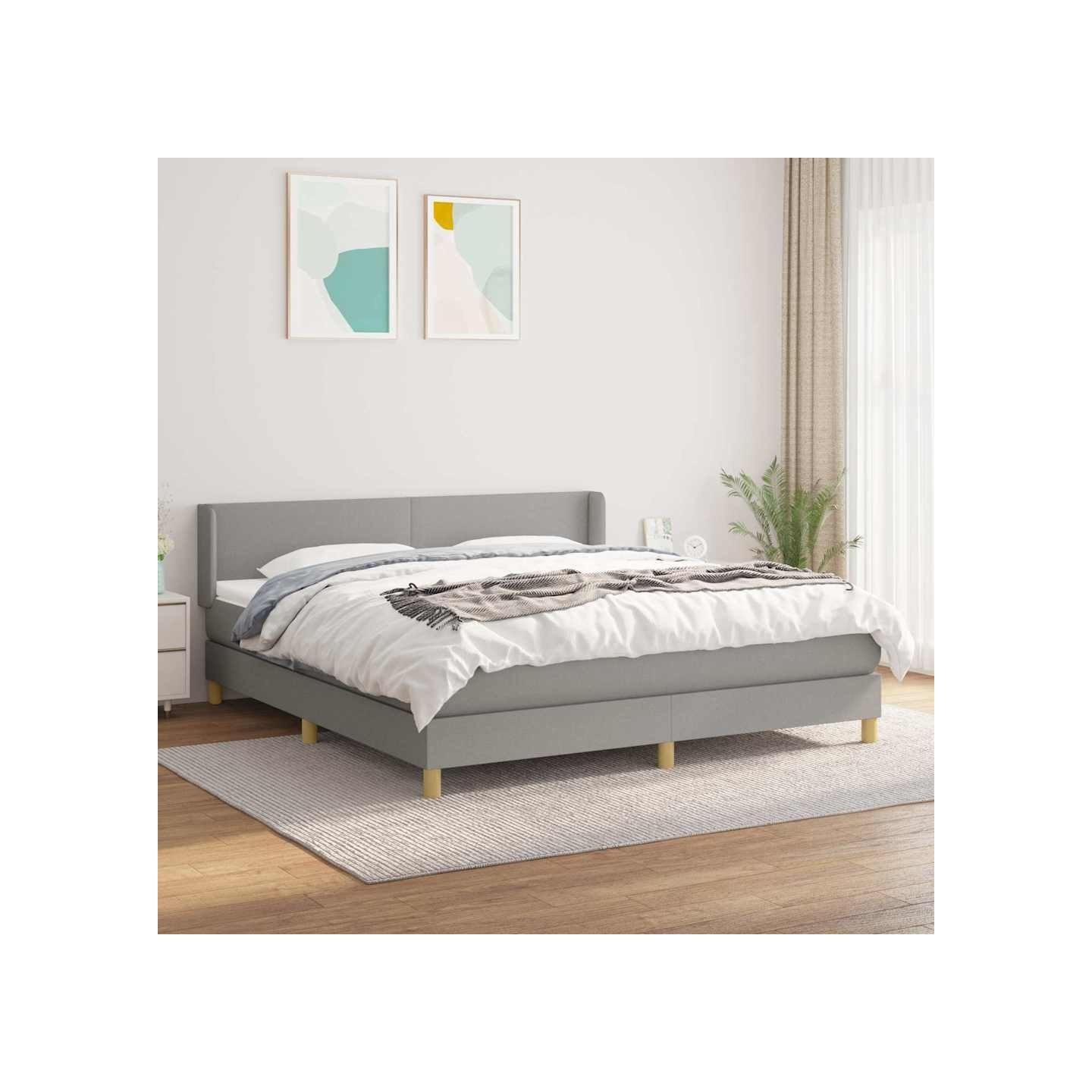 Sommier à lattes de lit avec matelas Gris clair 160x200cm Tissu