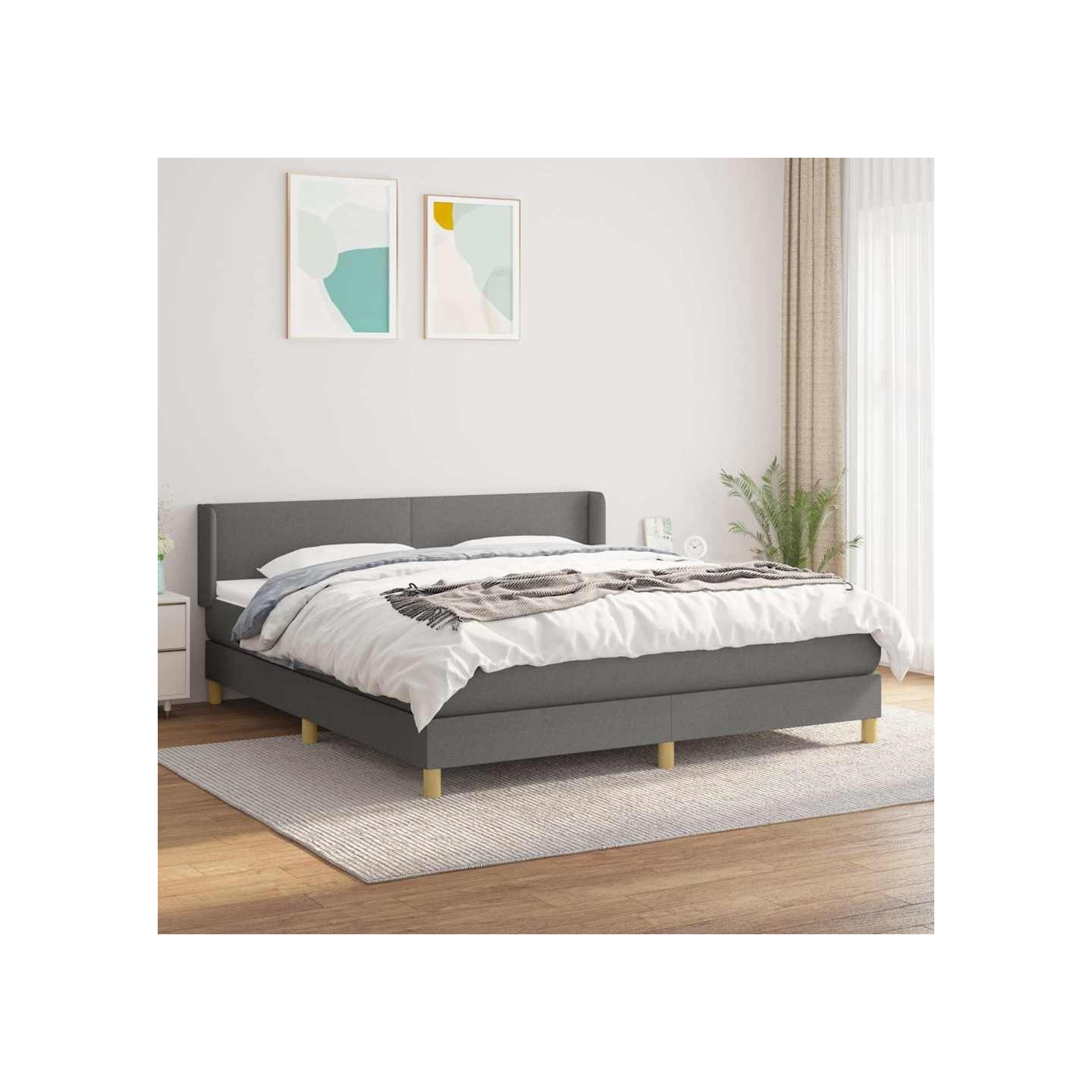 Sommier à lattes de lit avec matelas Gris foncé 160x200cm Tissu