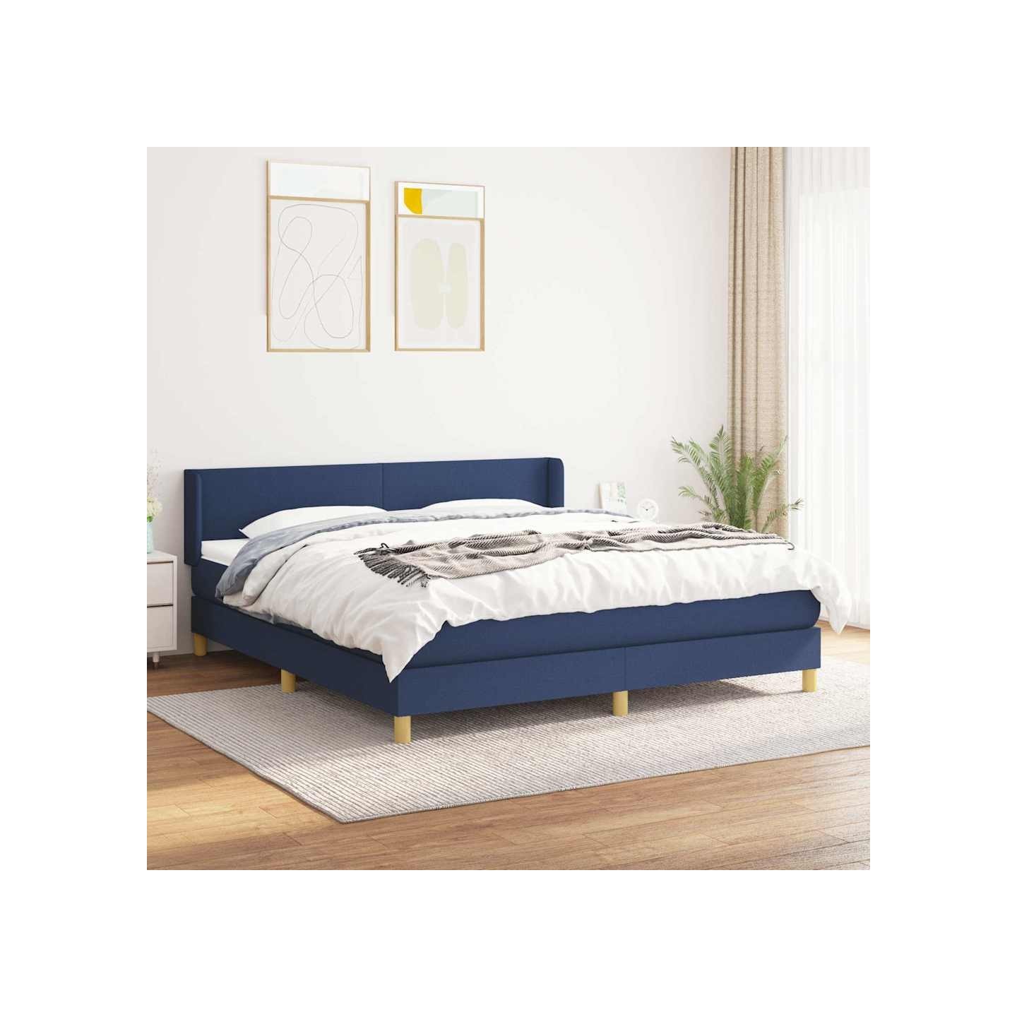 Sommier à lattes de lit avec matelas Bleu 160x200 cm Tissu