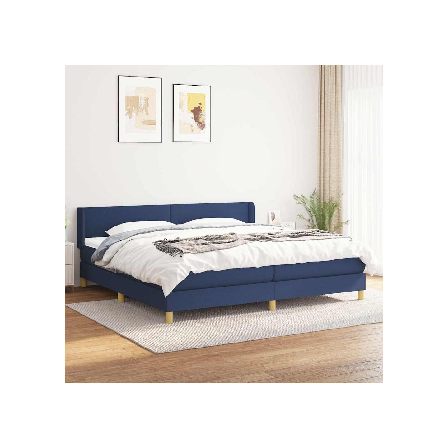 Sommier à lattes de lit avec matelas Bleu 200x200 cm Tissu