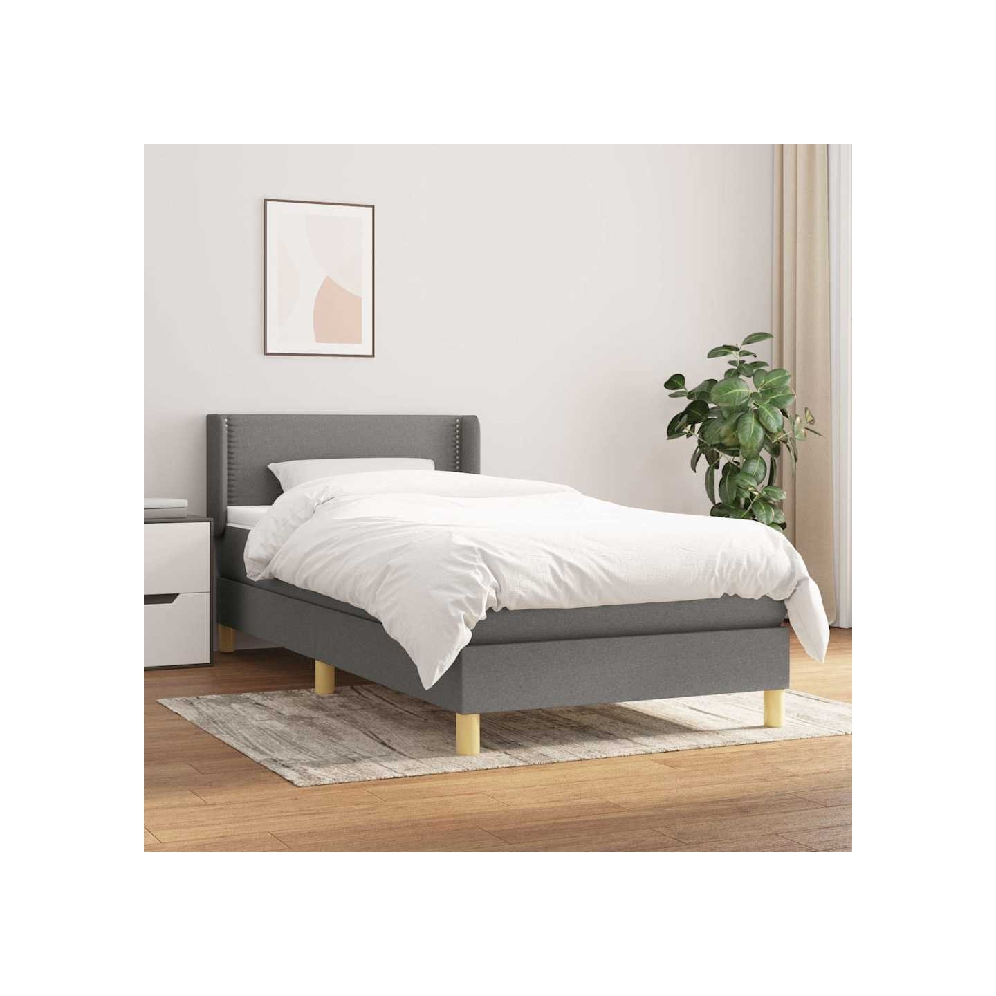 Sommier à lattes de lit avec matelas Gris foncé 90x200 cm Tissu
