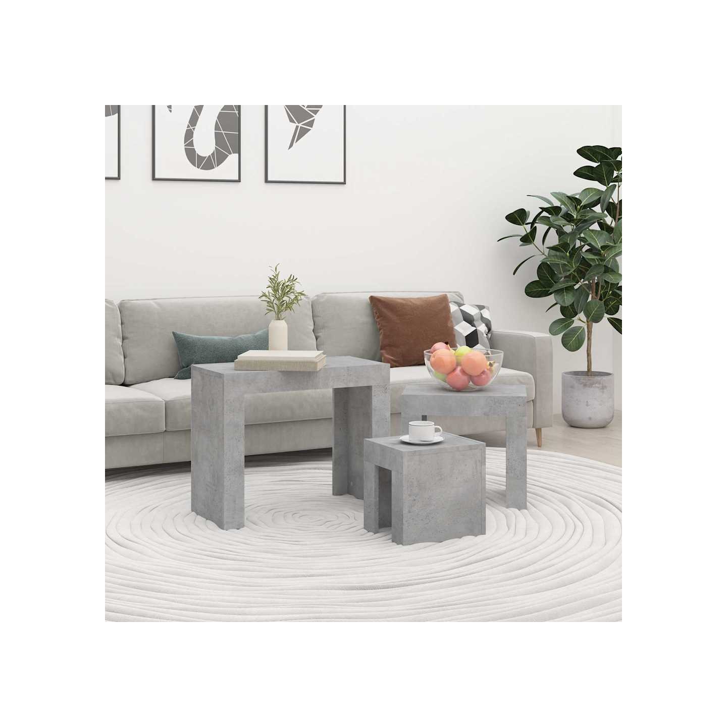 Tables basses gigognes 3 pcs Gris béton Bois d'ingénierie