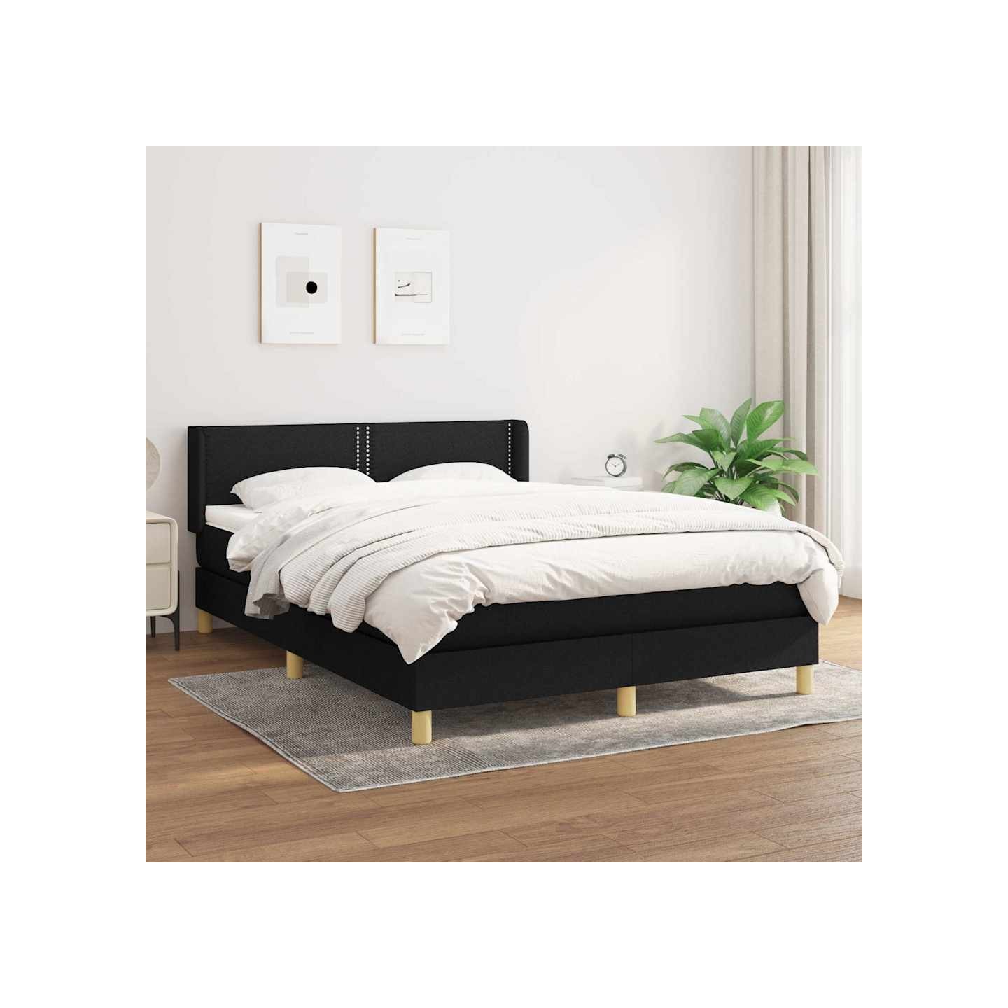Sommier à lattes de lit avec matelas Noir 140x190 cm Tissu
