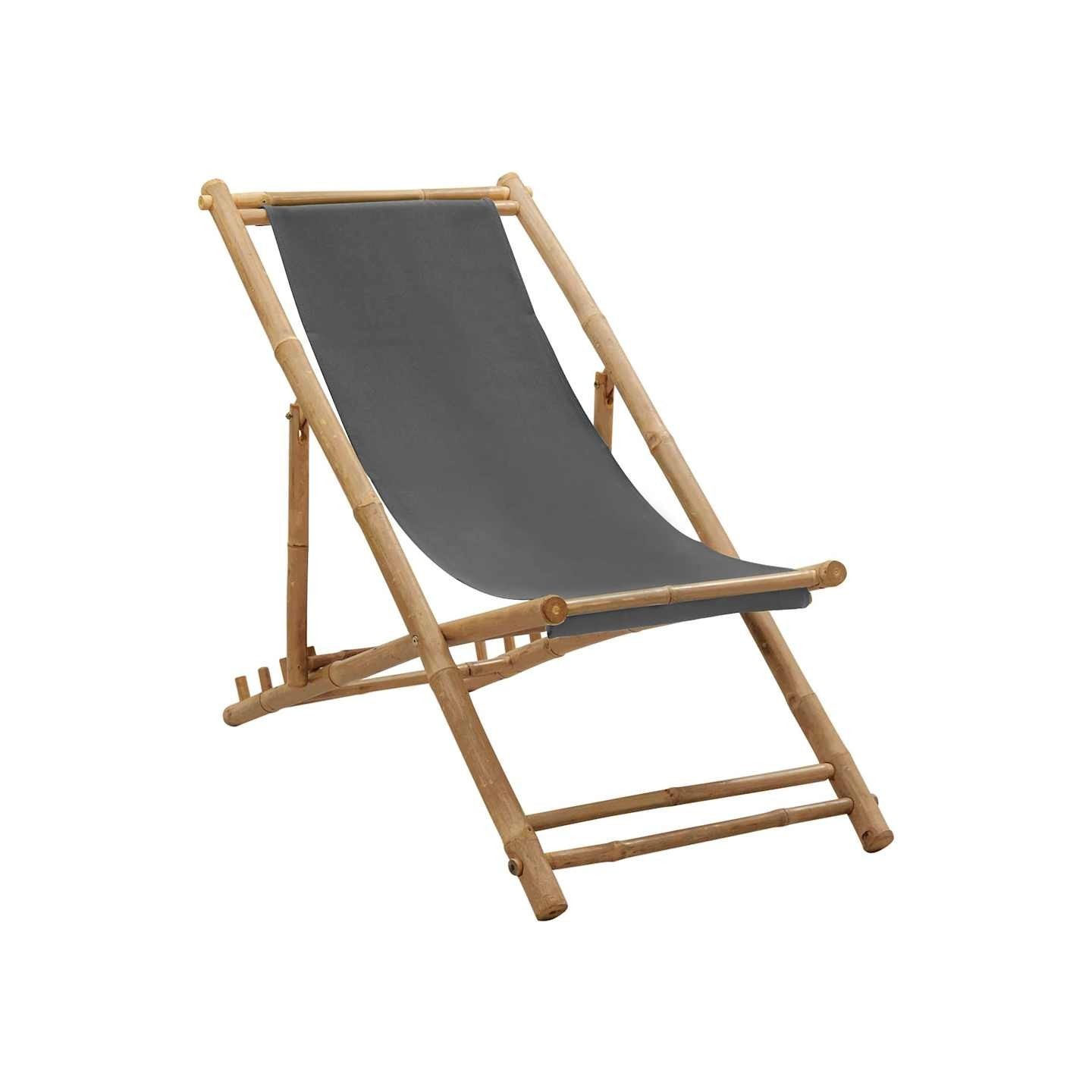 Chaise de terrasse Bambou et toile Gris foncé