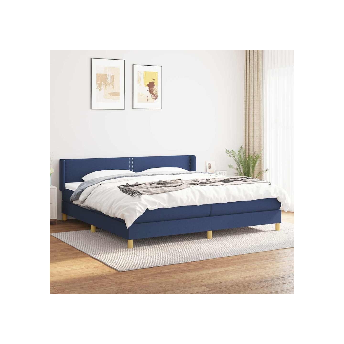 Sommier à lattes de lit avec matelas Bleu 200x200 cm Tissu