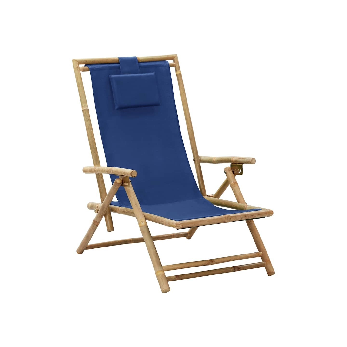 Fauteuil pliant inclinable en bambou et tissu bleu marine