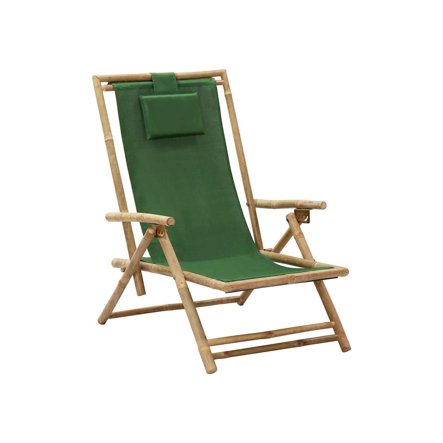 Fauteuil pliant inclinable en bambou vert et tissu