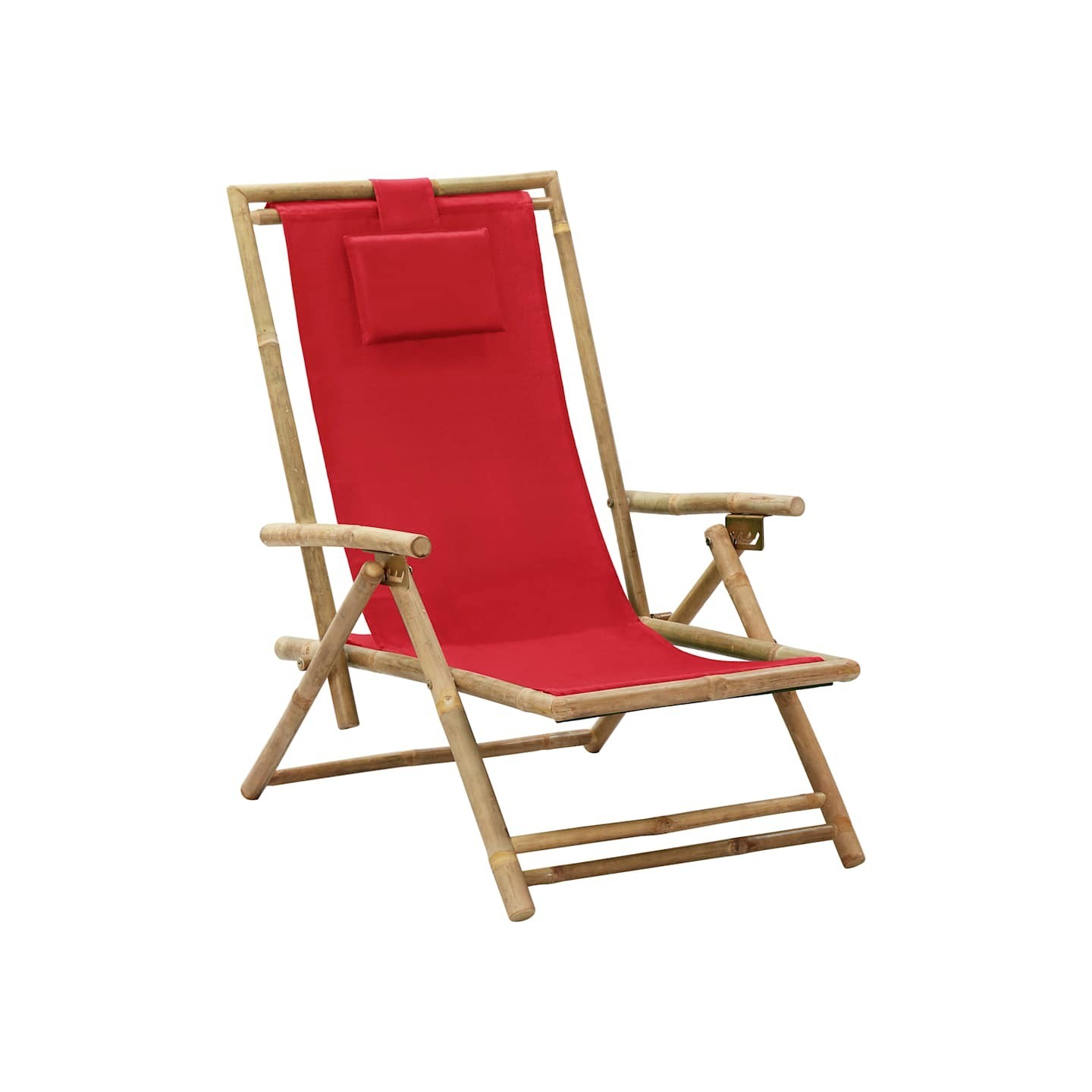 Fauteuil pliant inclinable en bambou rouge et tissu