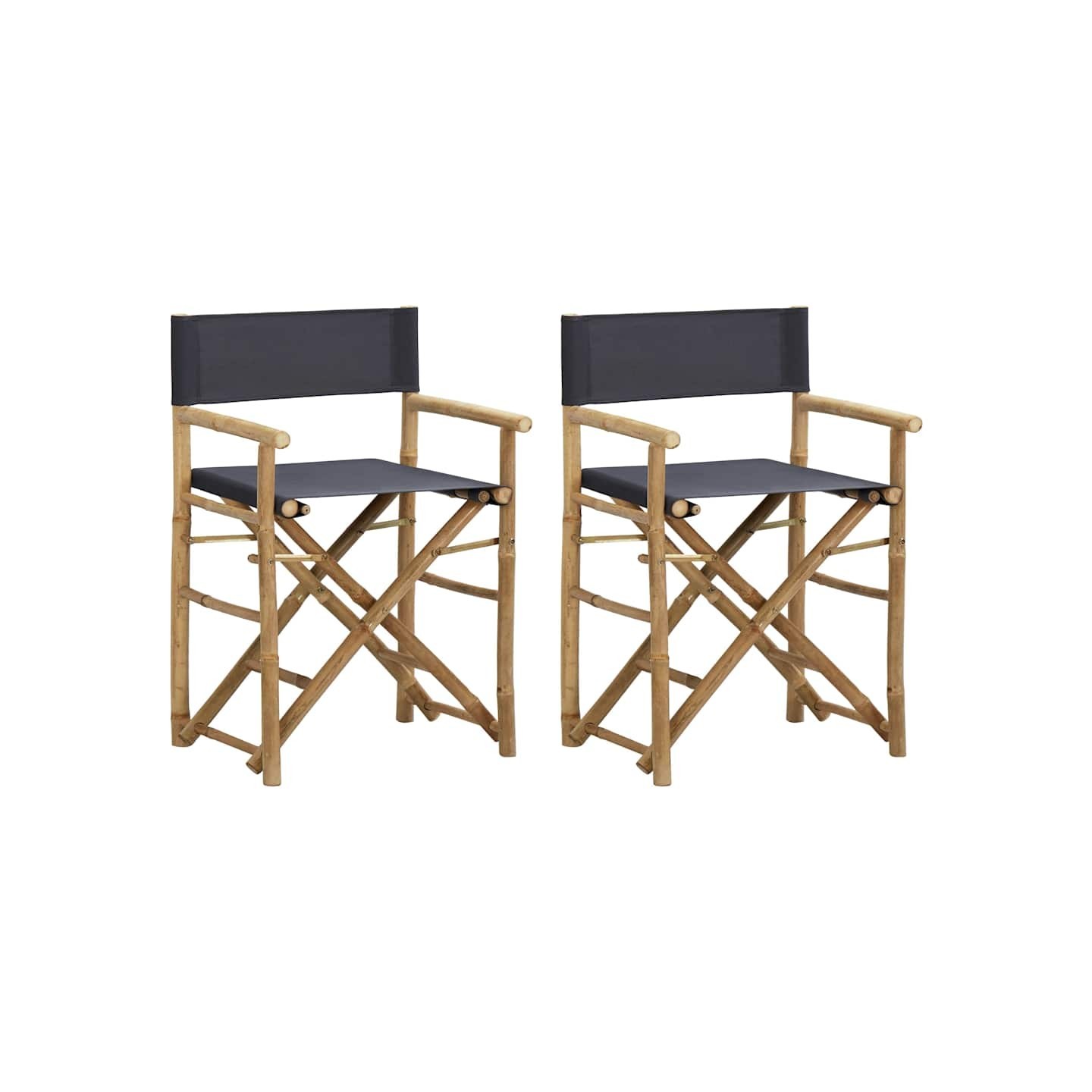 Chaises pliables de directeur lot de 2 Gris foncé Bambou tissu