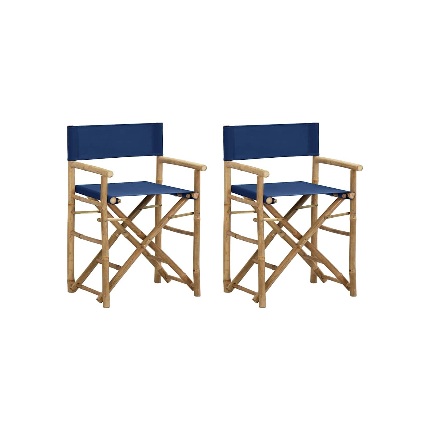 Chaises pliables de directeur lot de 2 Bleu Bambou et tissu
