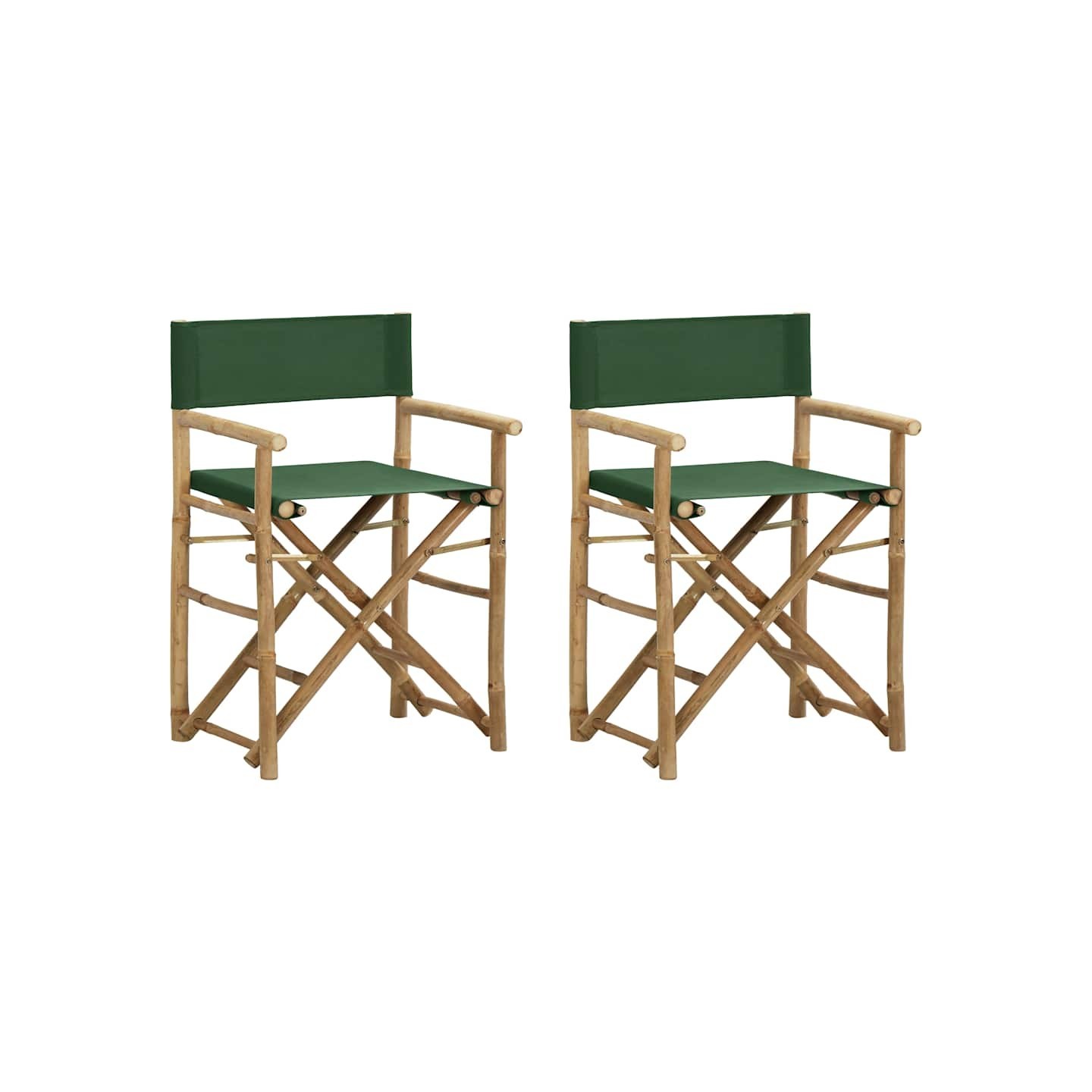 Chaises pliables de directeur lot de 2 Vert Bambou et tissu