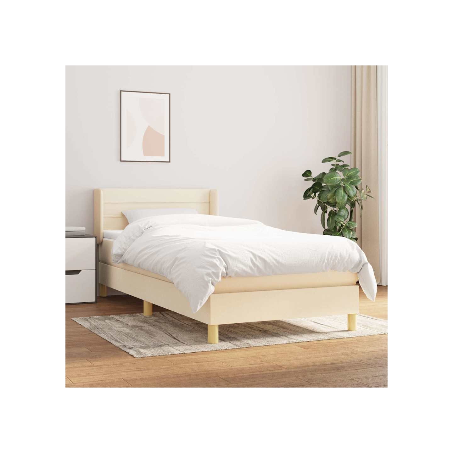 Sommier à lattes de lit avec matelas Crème 100x200 cm Tissu