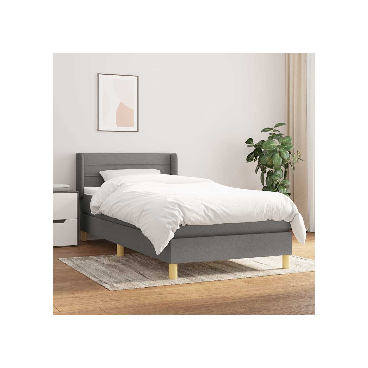 Sommier à lattes de lit avec matelas Gris foncé 90x200 cm Tissu