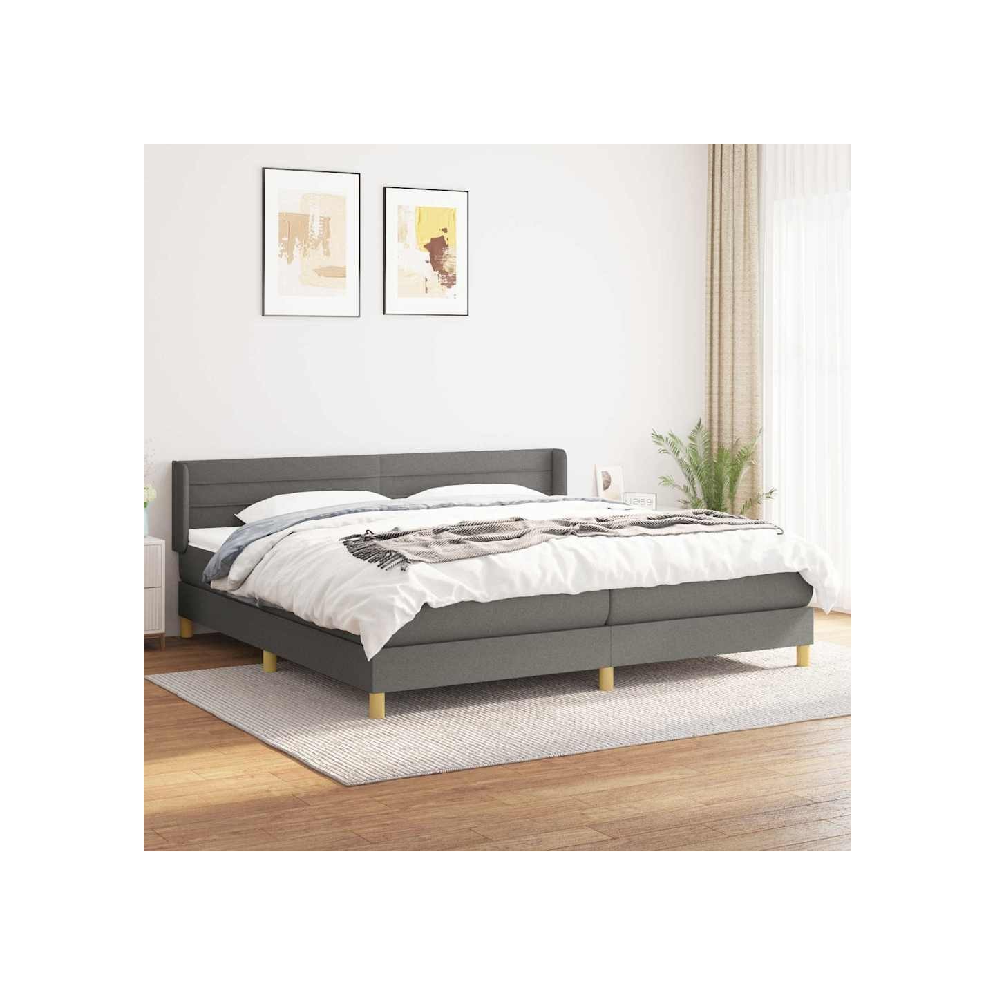Sommier à lattes de lit avec matelas Gris foncé 200x200cm Tissu