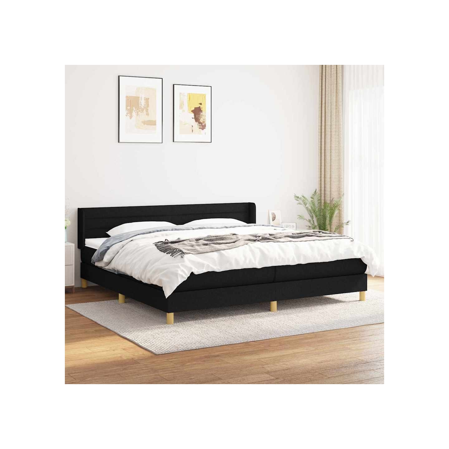 Sommier à lattes de lit avec matelas Noir 200x200 cm Tissu