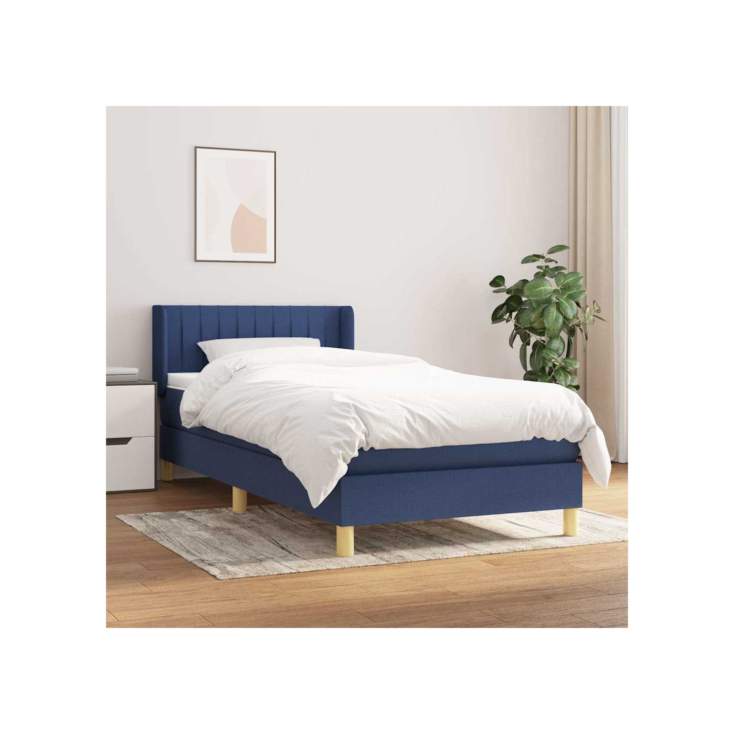 Sommier à lattes de lit avec matelas Bleu 90x200 cm Tissu