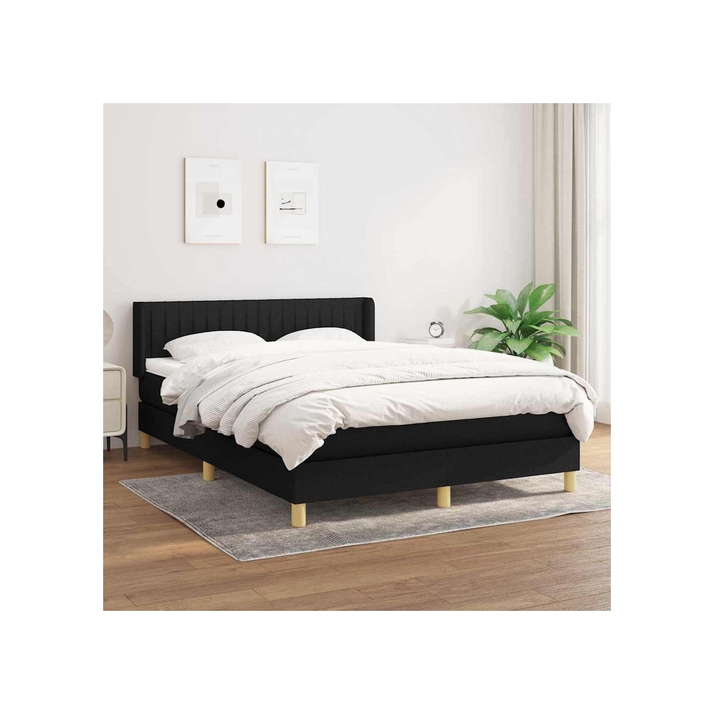 Sommier à lattes de lit avec matelas Noir 140x200 cm Tissu