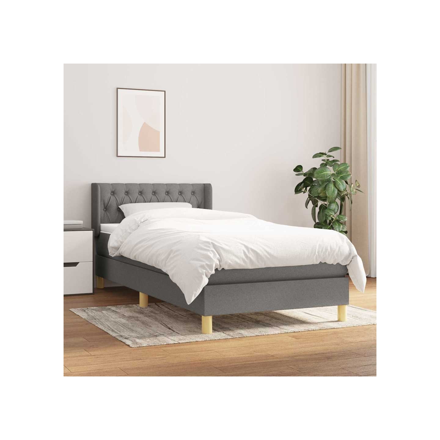 Sommier à lattes de lit avec matelas Gris foncé 90x200 cm Tissu