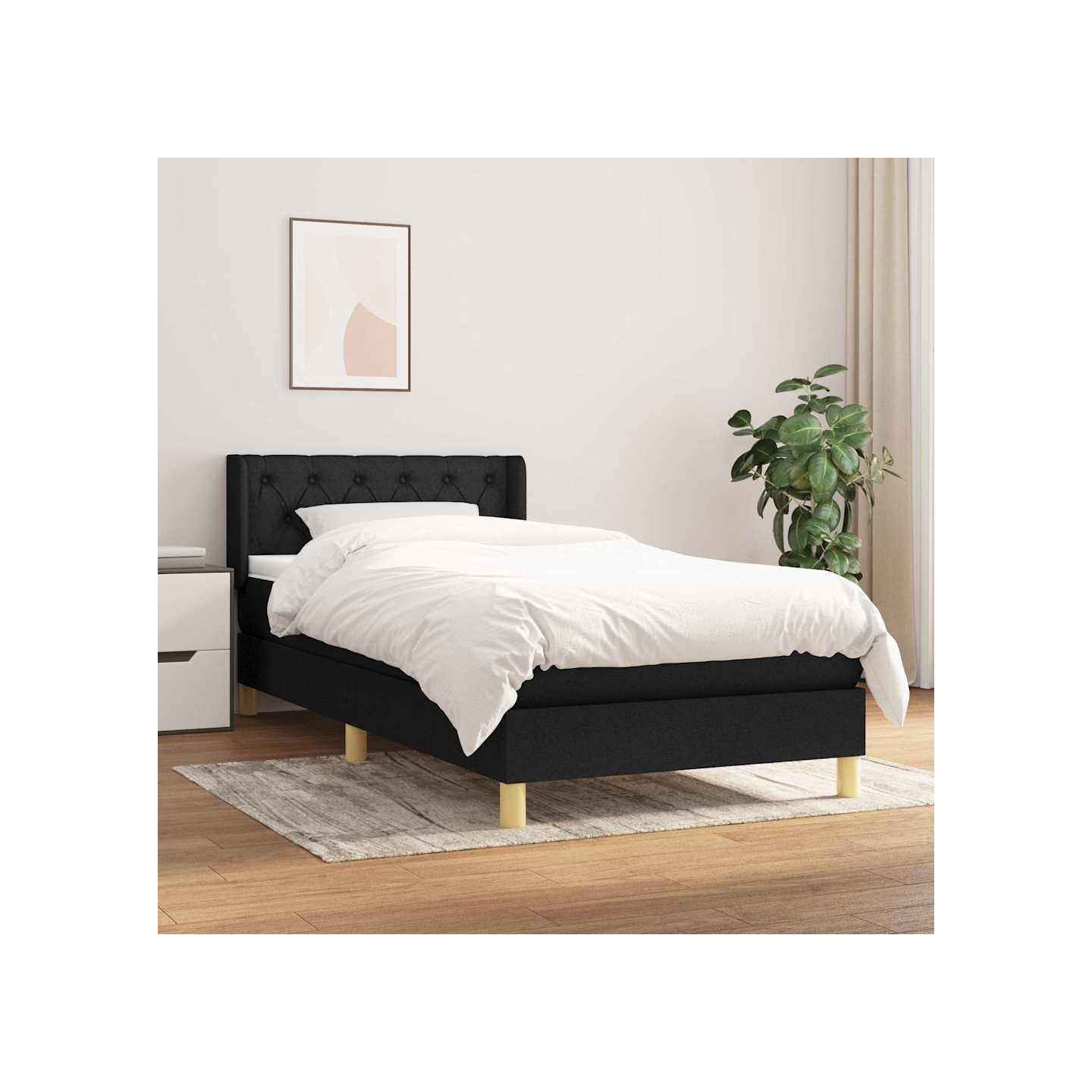 Sommier à lattes de lit et matelas Noir 80x200 cm Tissu