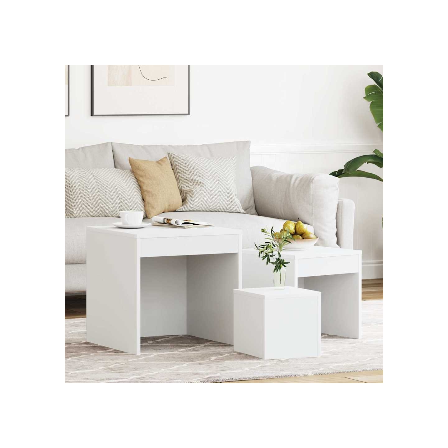 Tables gigognes 3 pcs Blanc Aggloméré