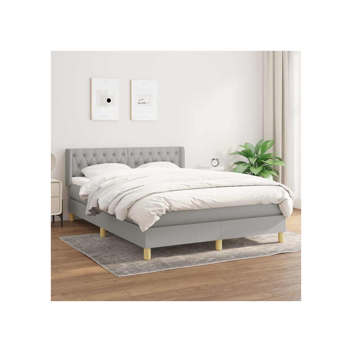 Sommier à lattes de lit avec matelas Gris clair 140x190cm Tissu