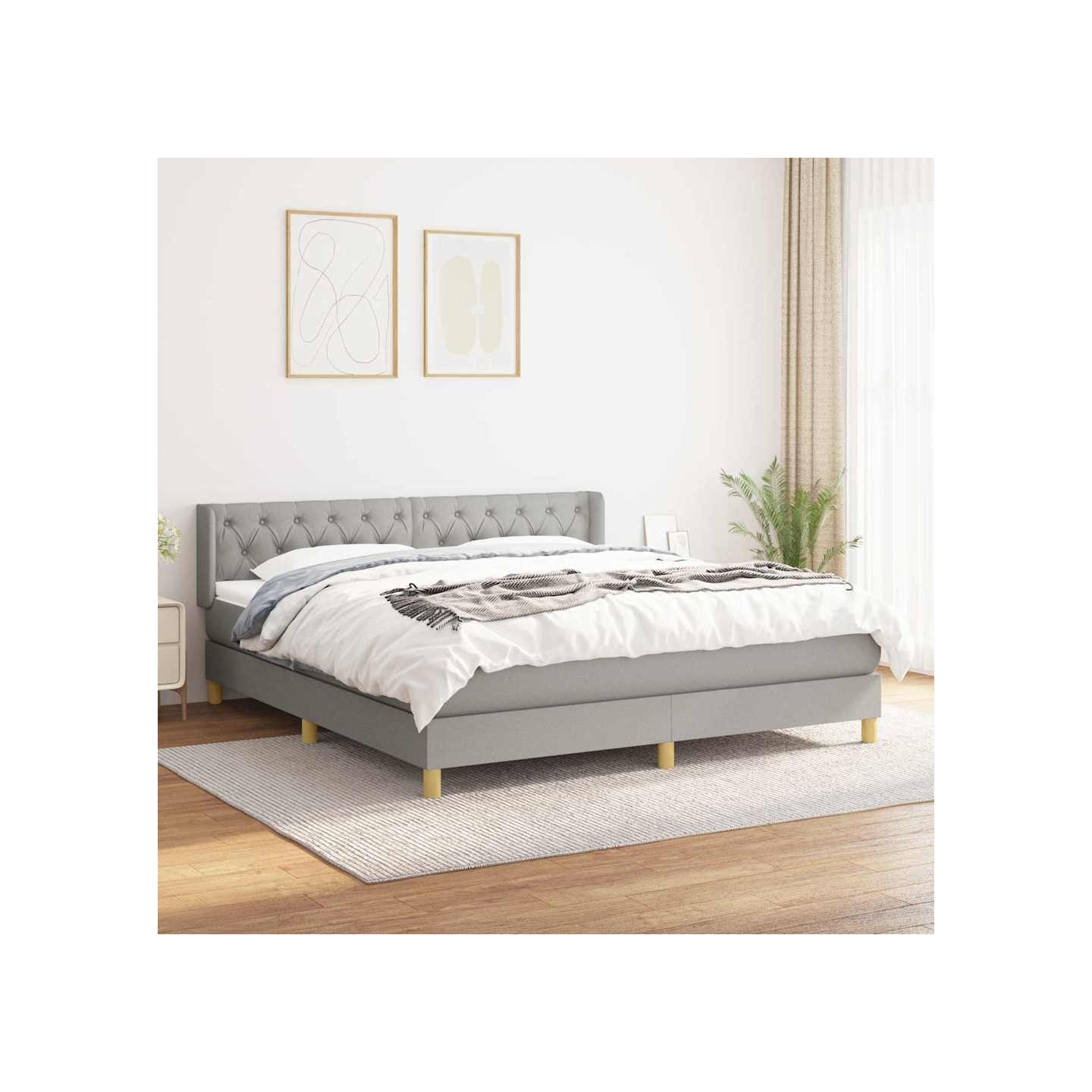 Sommier à lattes de lit avec matelas Gris clair 160x200cm Tissu