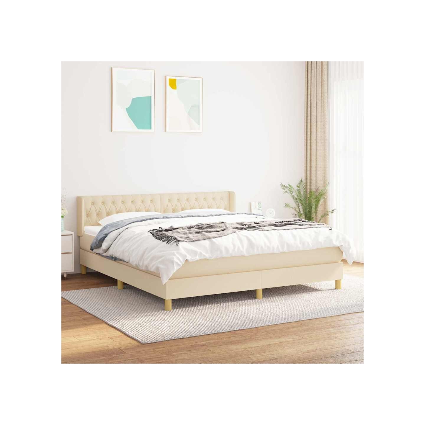 Sommier à lattes de lit avec matelas Crème 180x200 cm Tissu