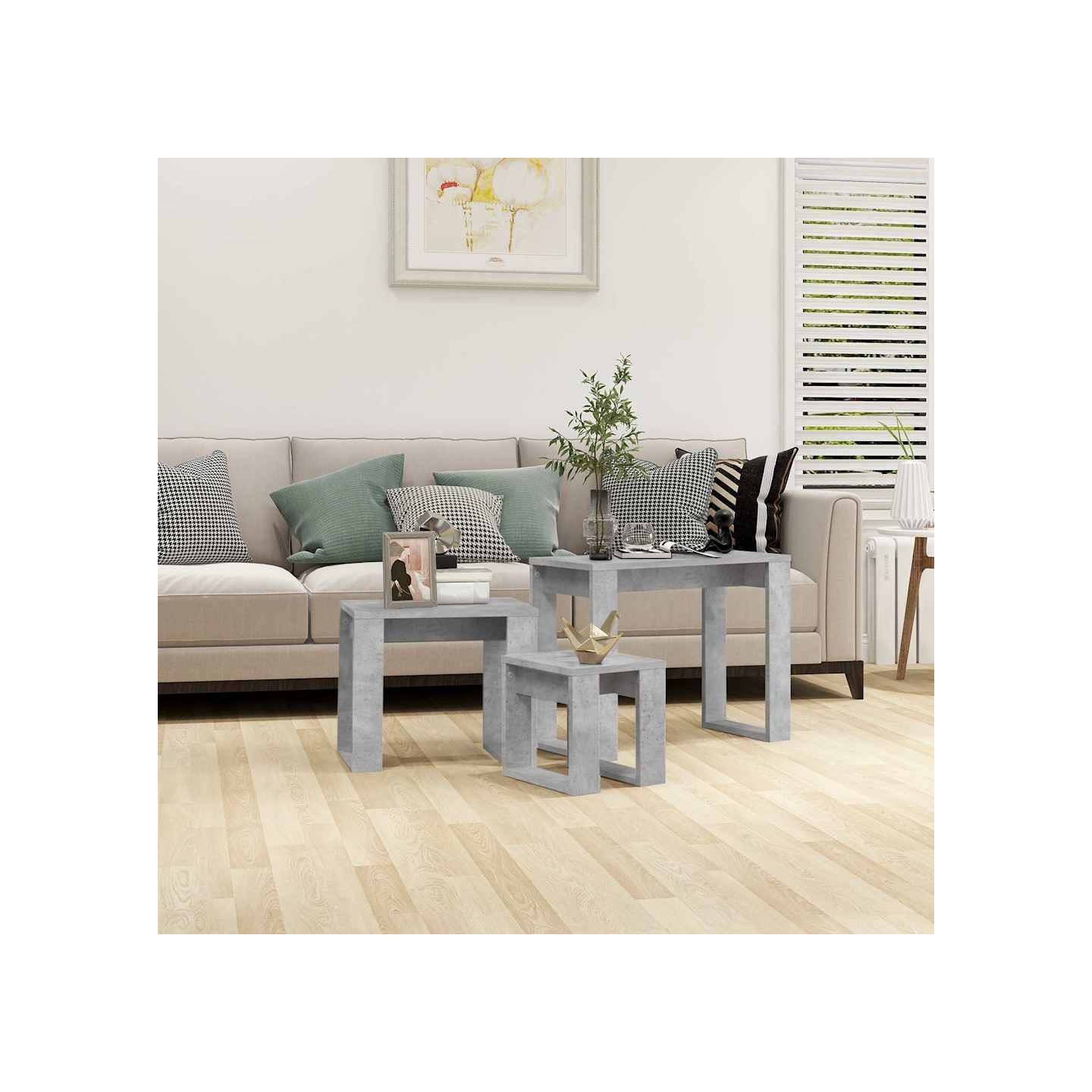 Tables gigognes 3 pcs Gris béton Bois d'ingénierie