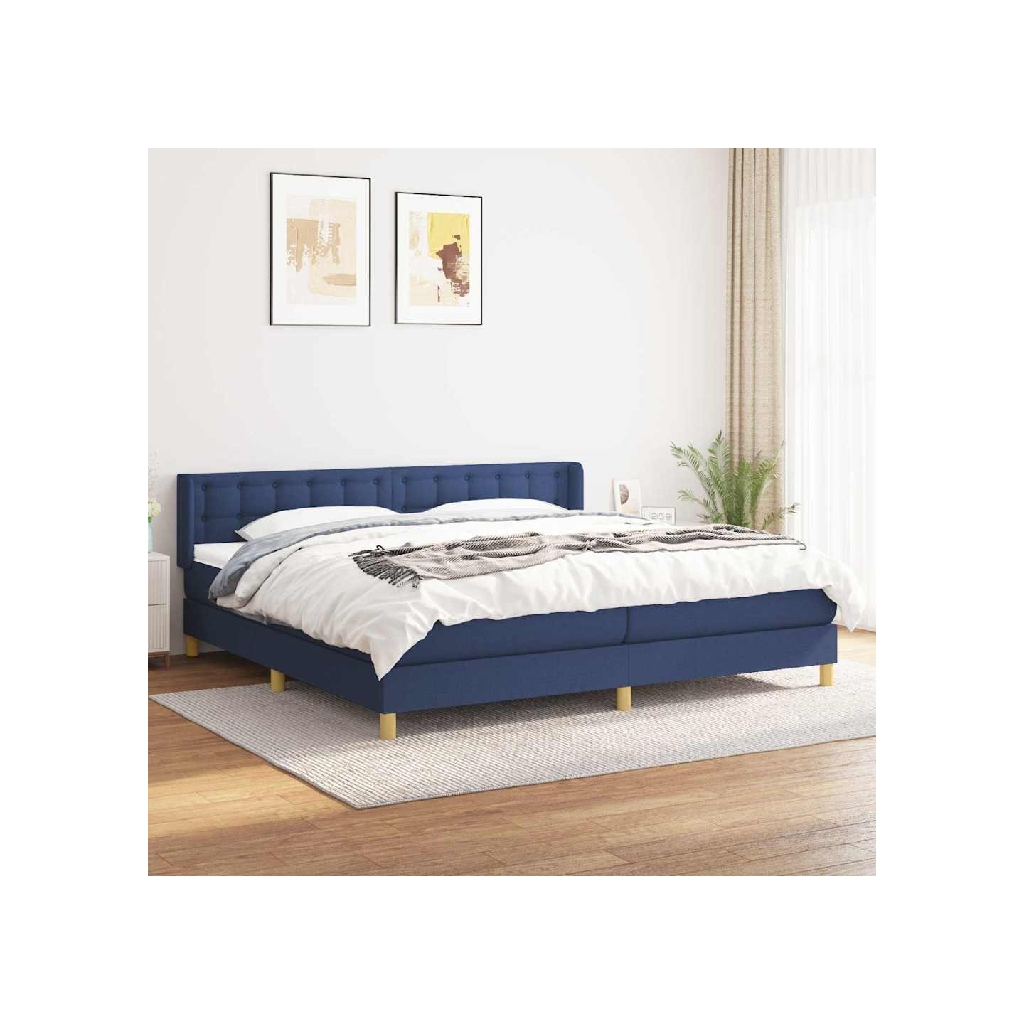 Sommier à lattes de lit avec matelas Bleu 200x200 cm Tissu