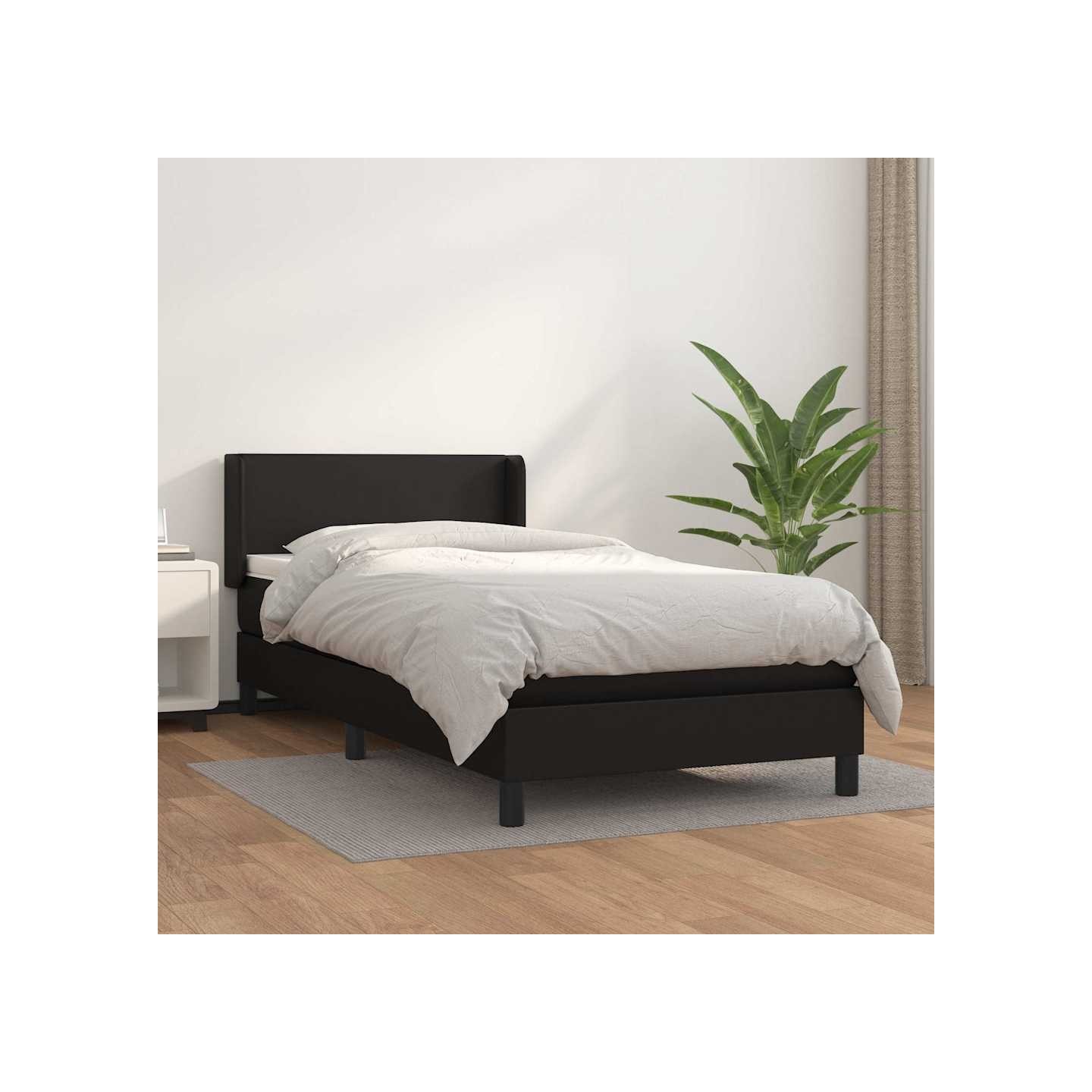 Sommier à lattes de lit avec matelas Noir 90x190 cm Similicuir
