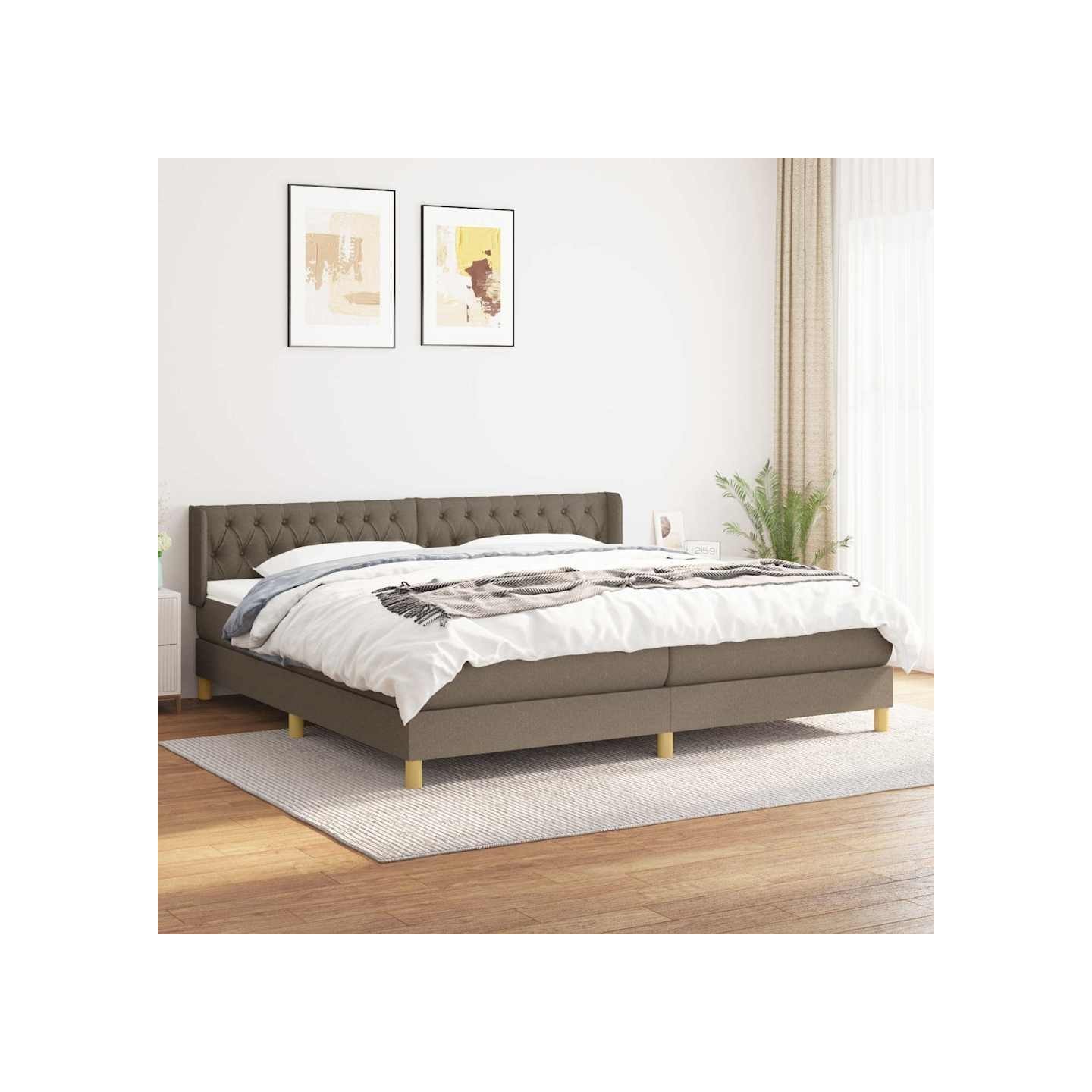 Sommier à lattes de lit avec matelas Taupe 200x200 cm Tissu