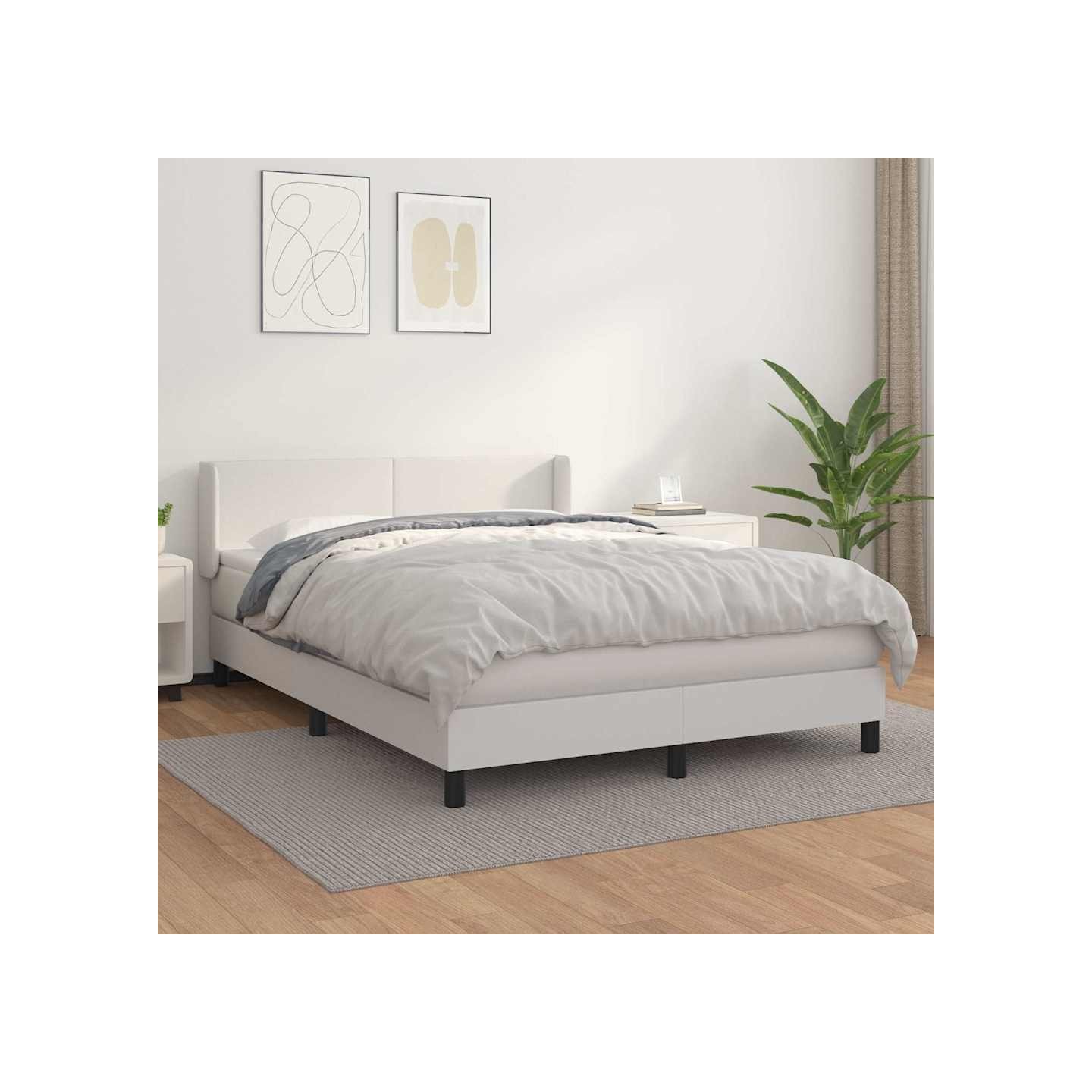 Sommier à lattes de lit avec matelas Blanc 140x190cm Similicuir