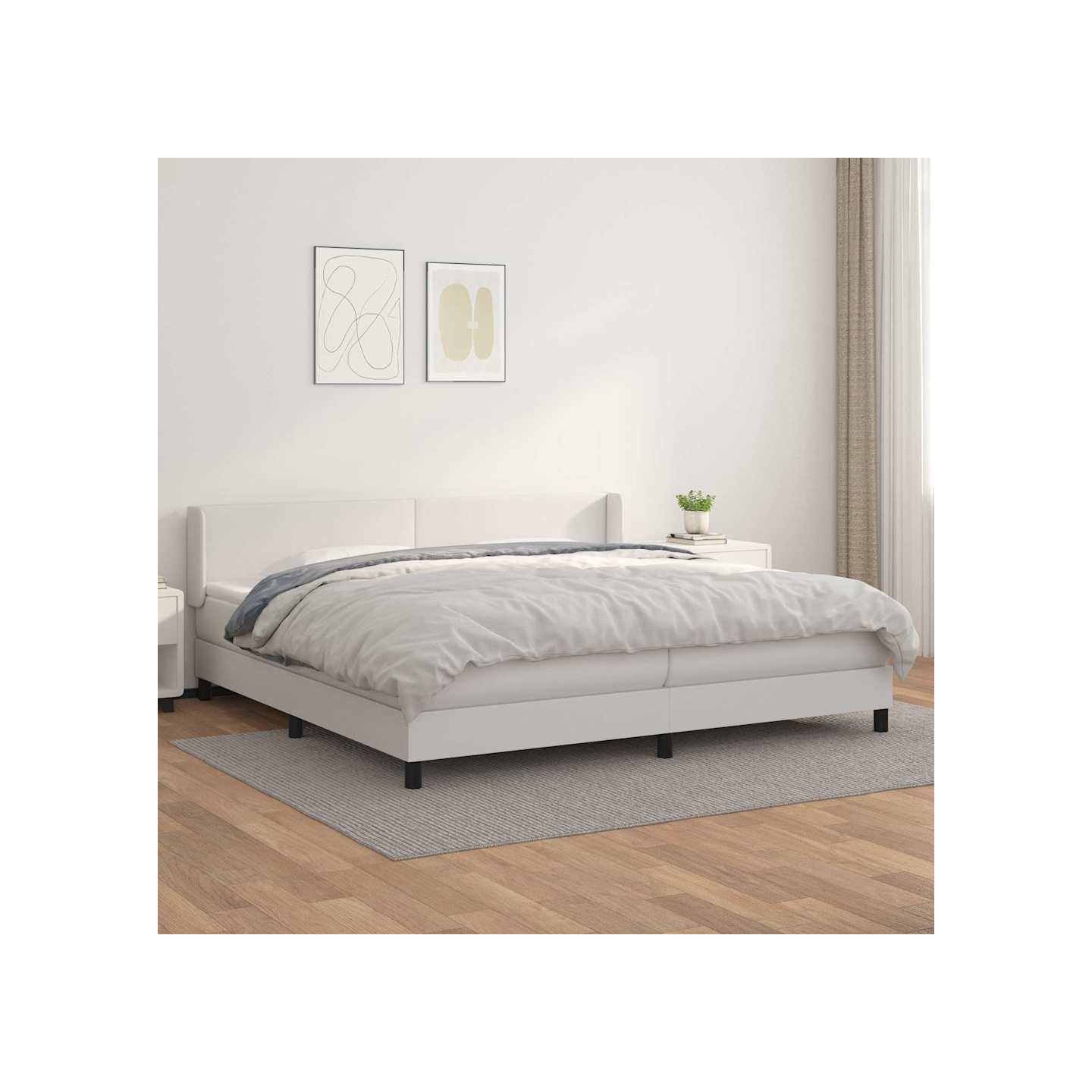 Sommier à lattes de lit avec matelas Blanc 200x200cm Similicuir