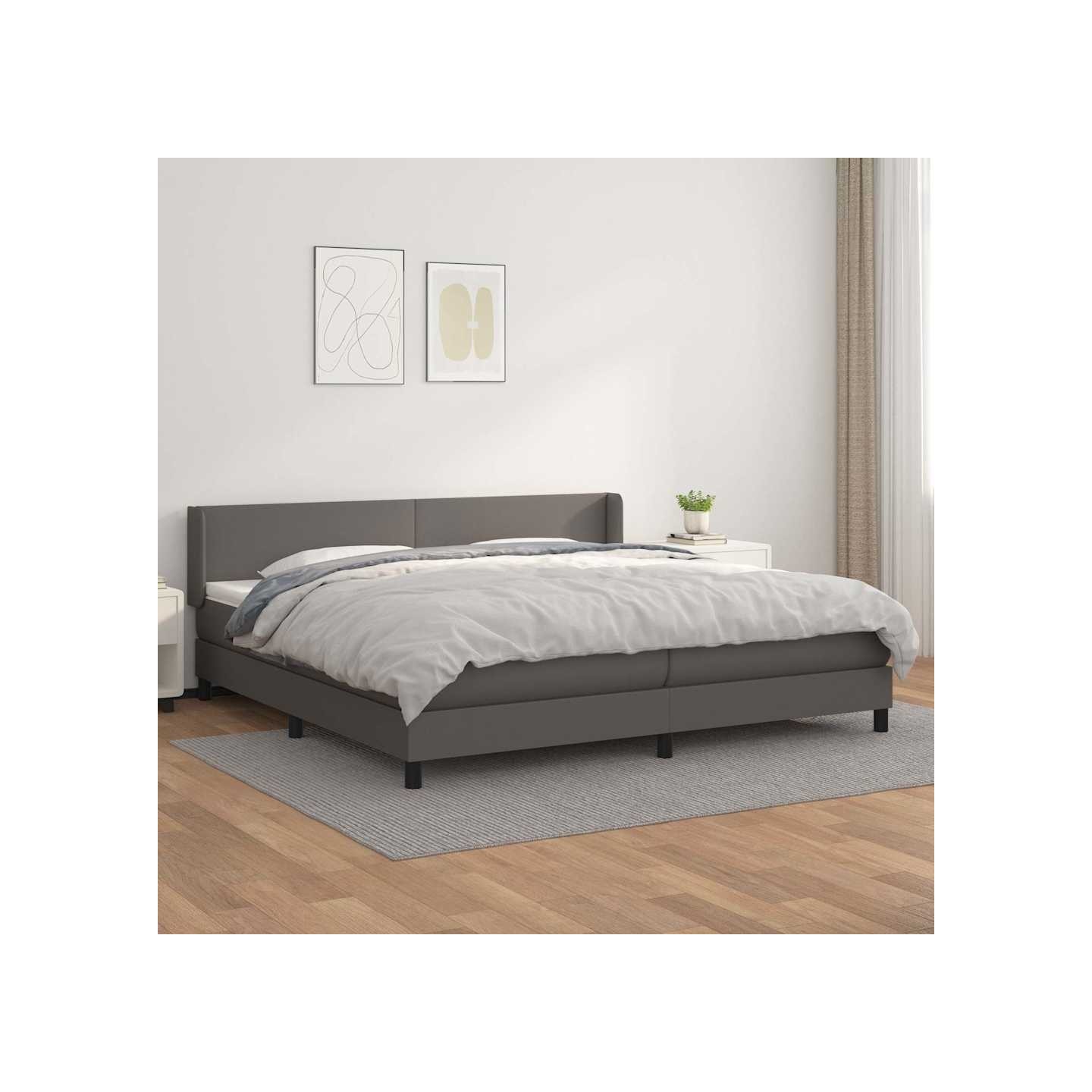 Sommier à lattes de lit avec matelas Gris 200x200 cm Similicuir